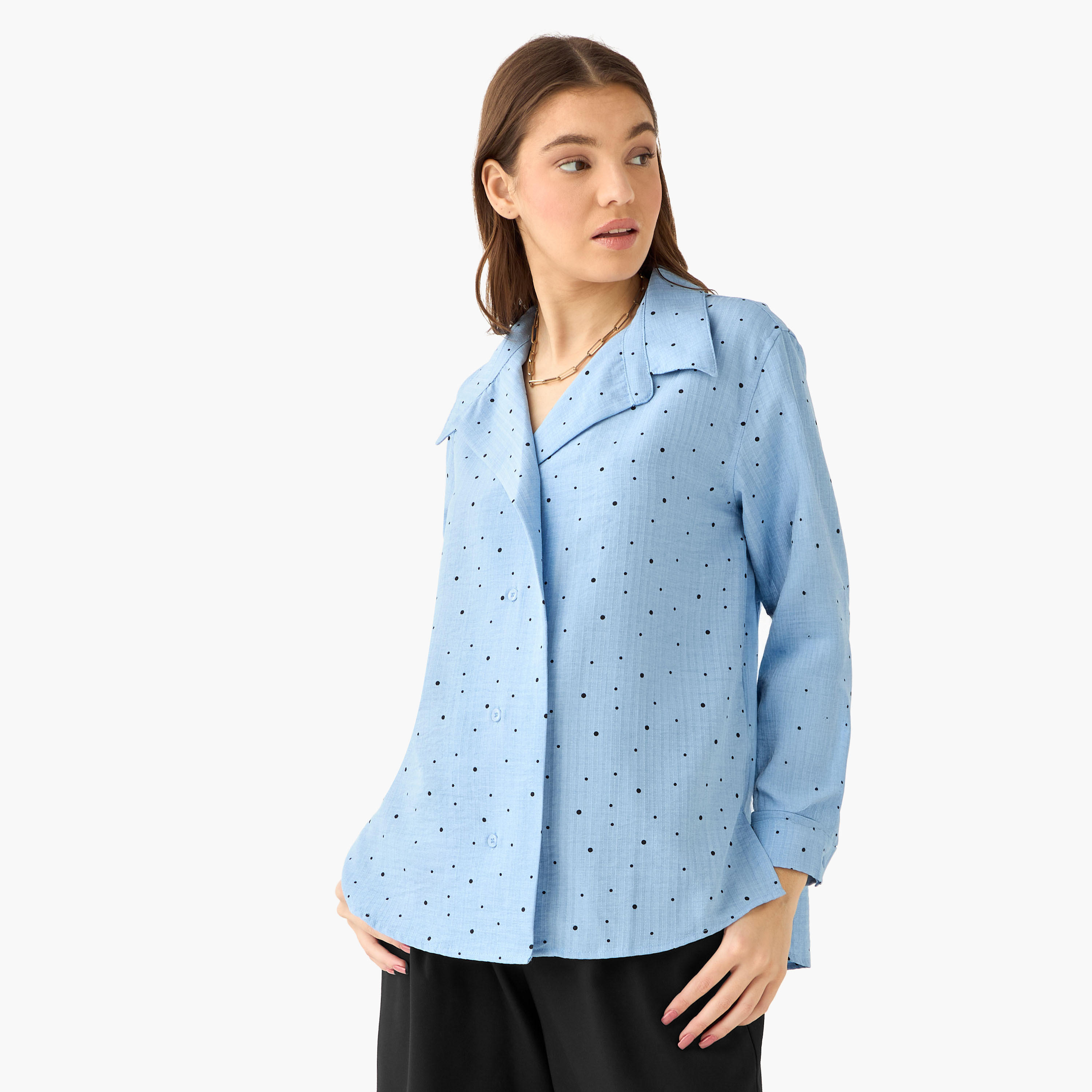 Shirt with Polka Dot Print and High-Low Hem-women-clothing-shirtsandblouses-shirts-image-2