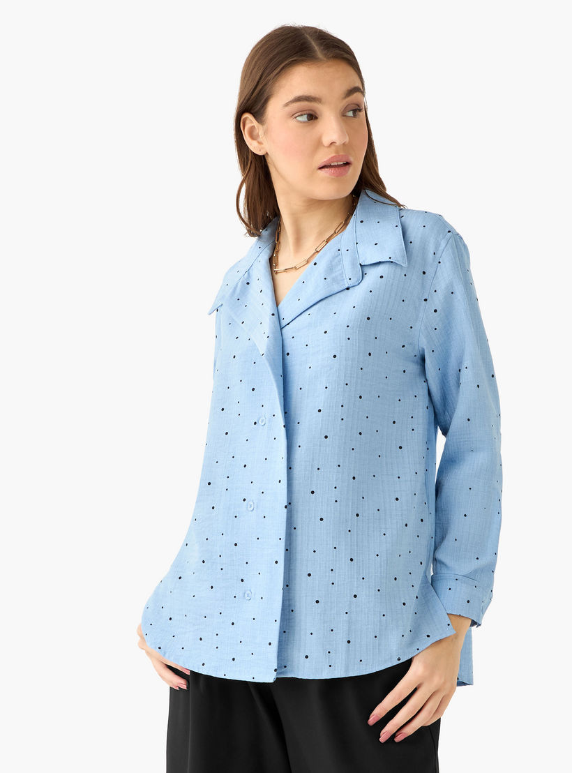 قميص بطول غير متساوي وطبعات منقطة-women-clothing-shirtsandblouses-shirts-image-2