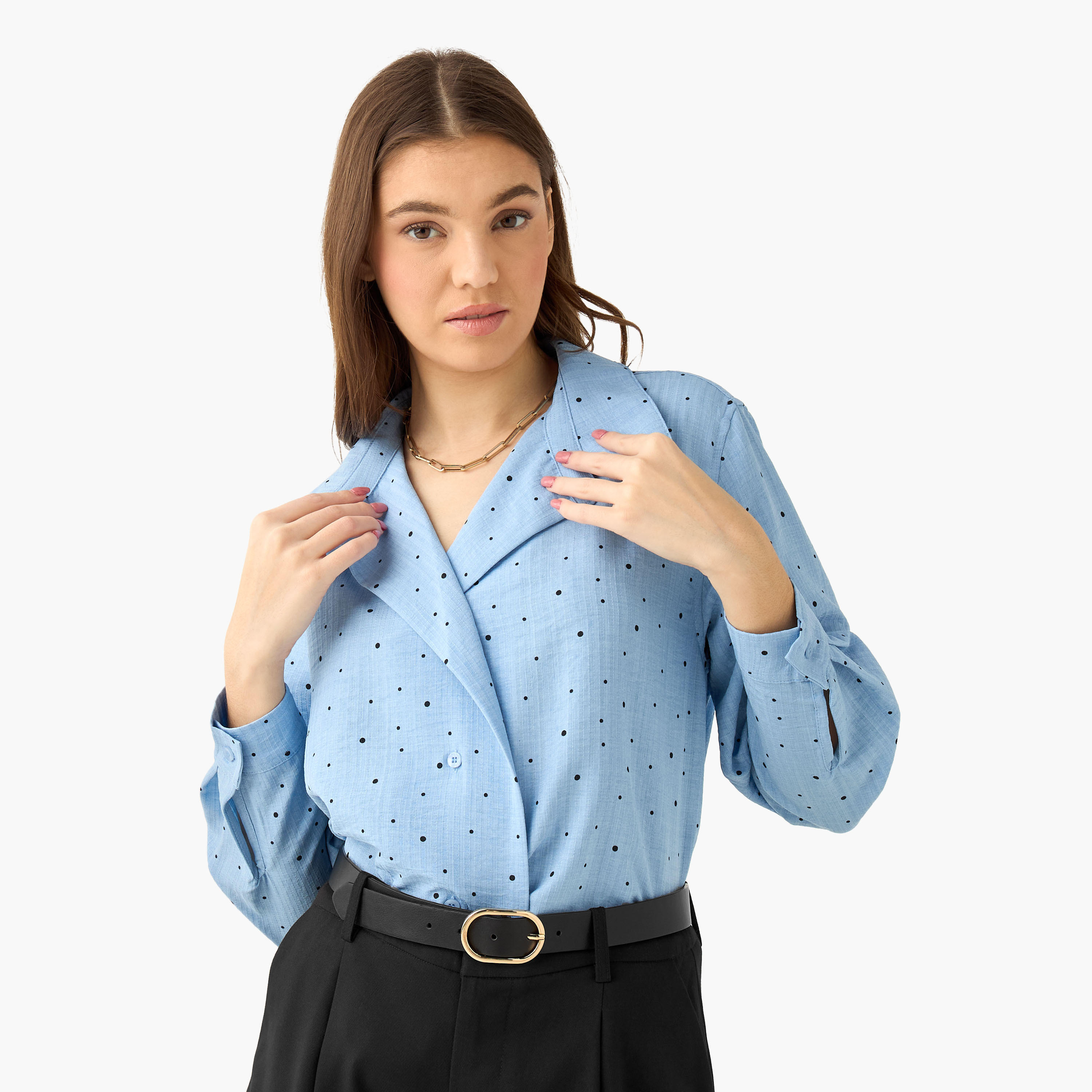 Shirt with Polka Dot Print and High-Low Hem-women-clothing-shirtsandblouses-shirts-image-6
