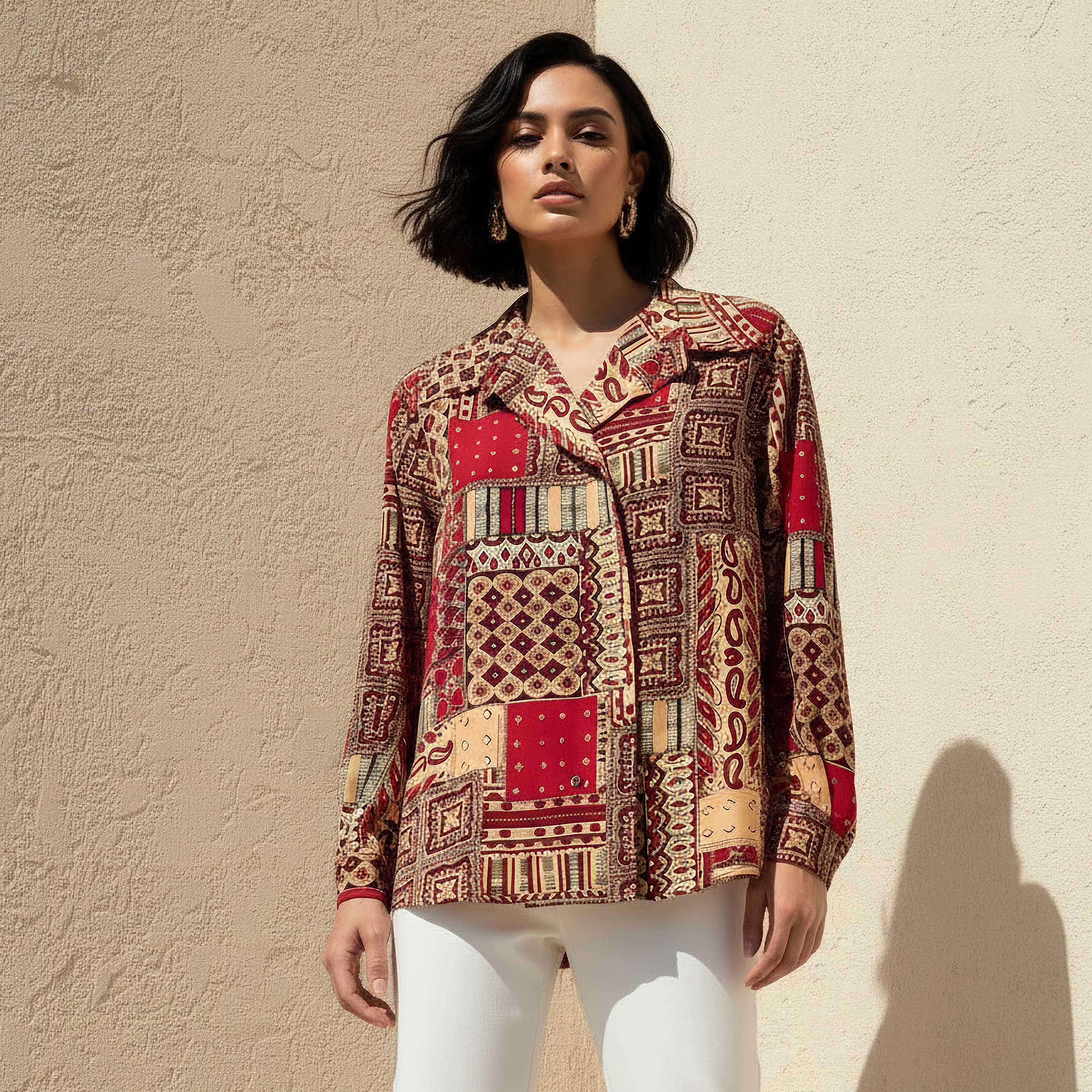 Shirt with Paisley Print and High-Low Hem-women-clothing-shirtsandblouses-shirts-image-1