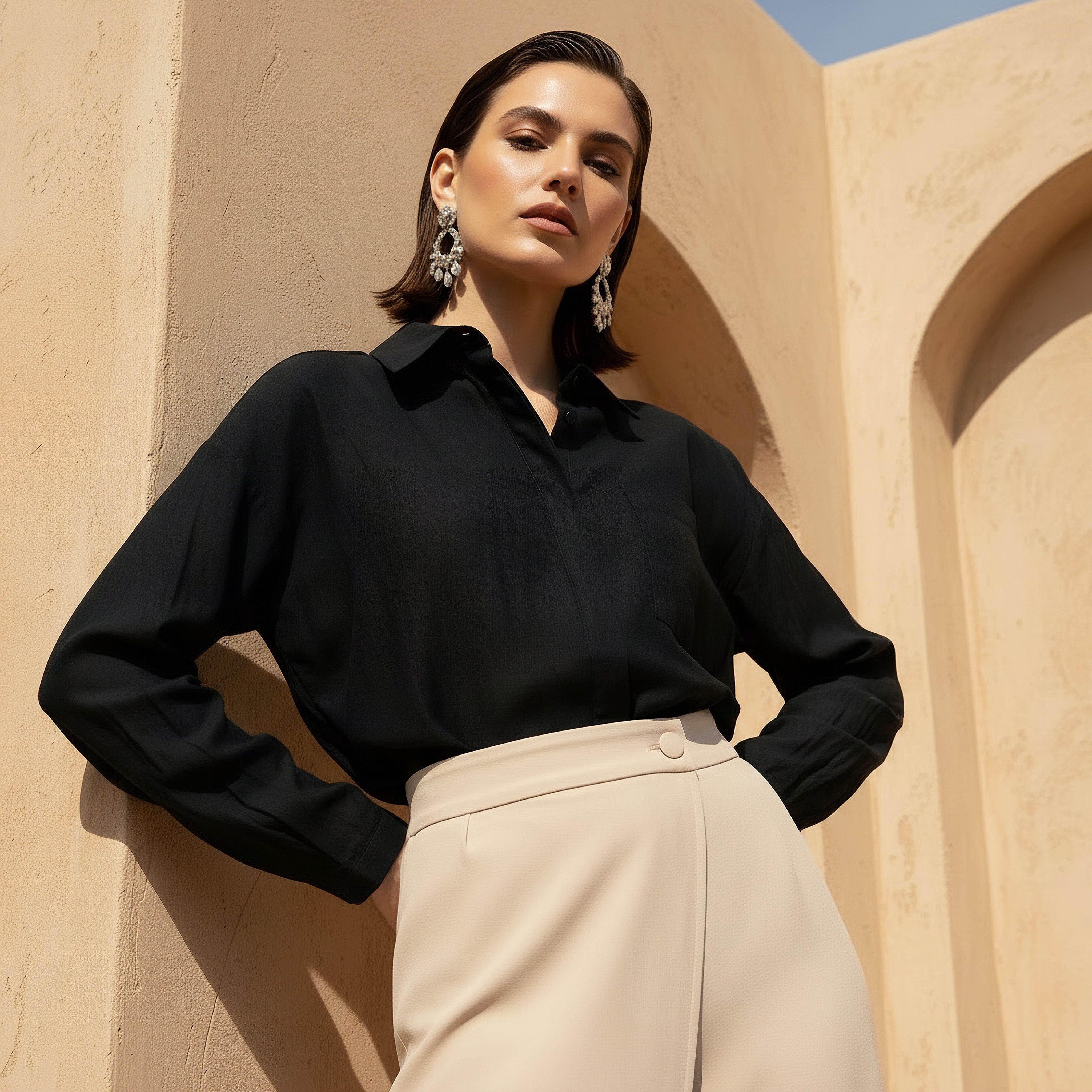 High Low Shirt with Concealed Placket-women-clothing-shirtsandblouses-shirts-image-1