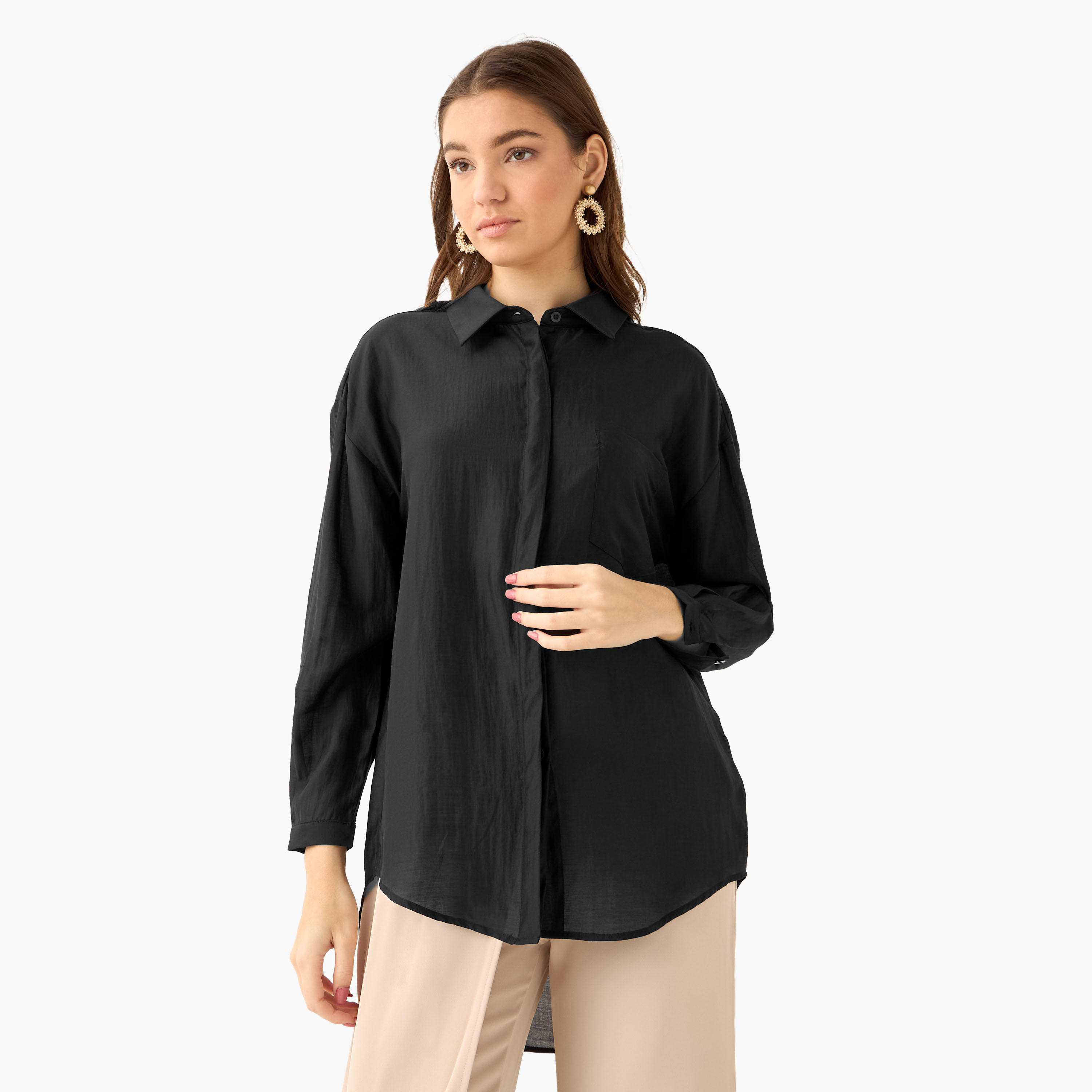 High Low Shirt with Concealed Placket-women-clothing-shirtsandblouses-shirts-image-2