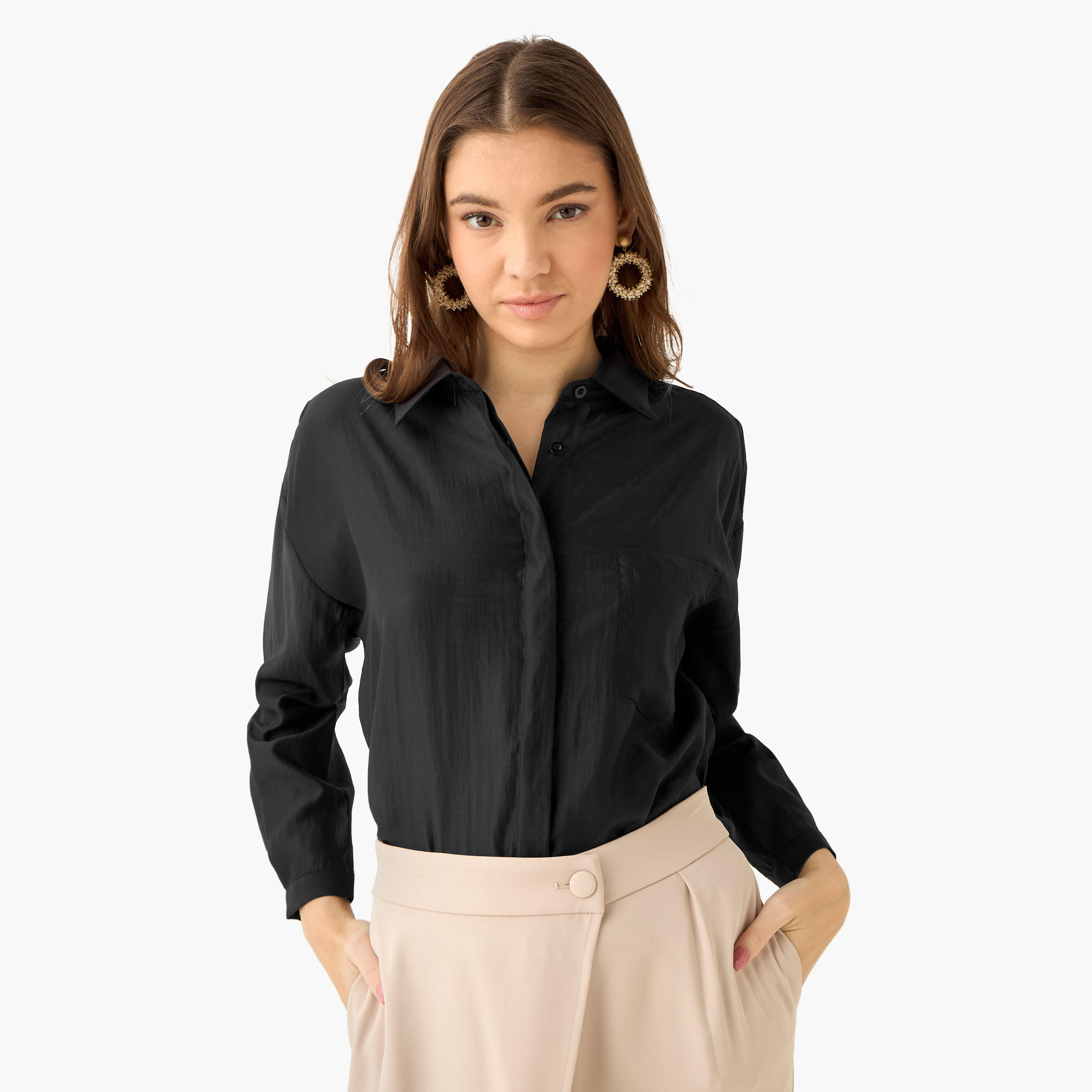High Low Shirt with Concealed Placket-women-clothing-shirtsandblouses-shirts-image-7