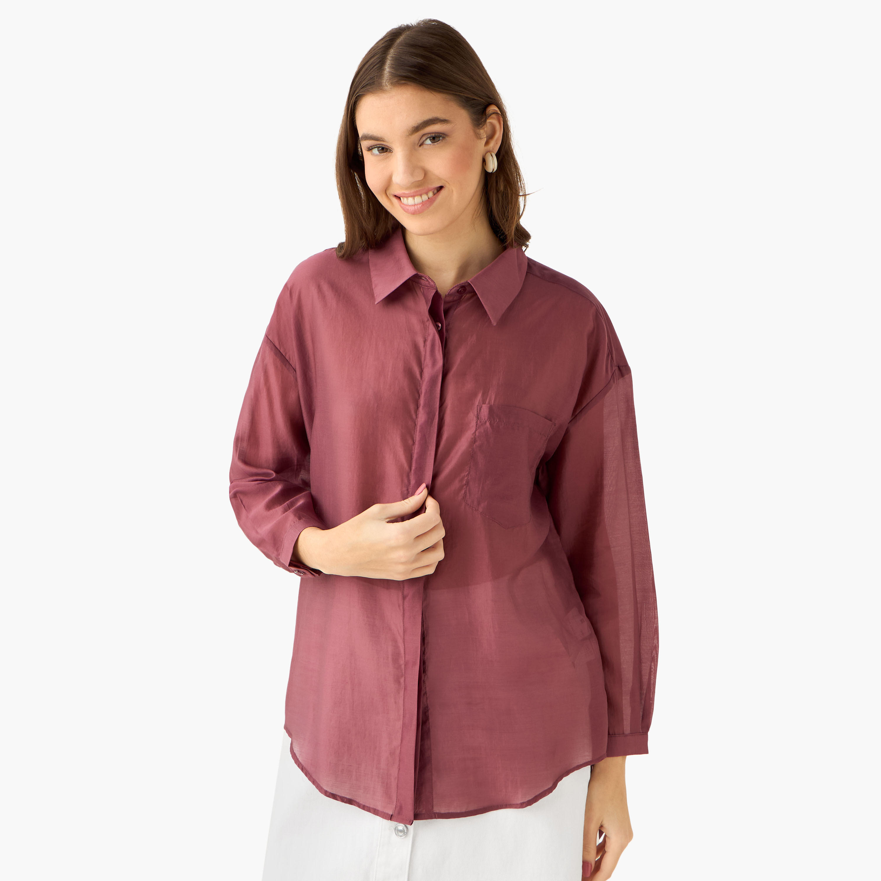 High Low Shirt with Concealed Placket-women-clothing-shirtsandblouses-shirts-image-3