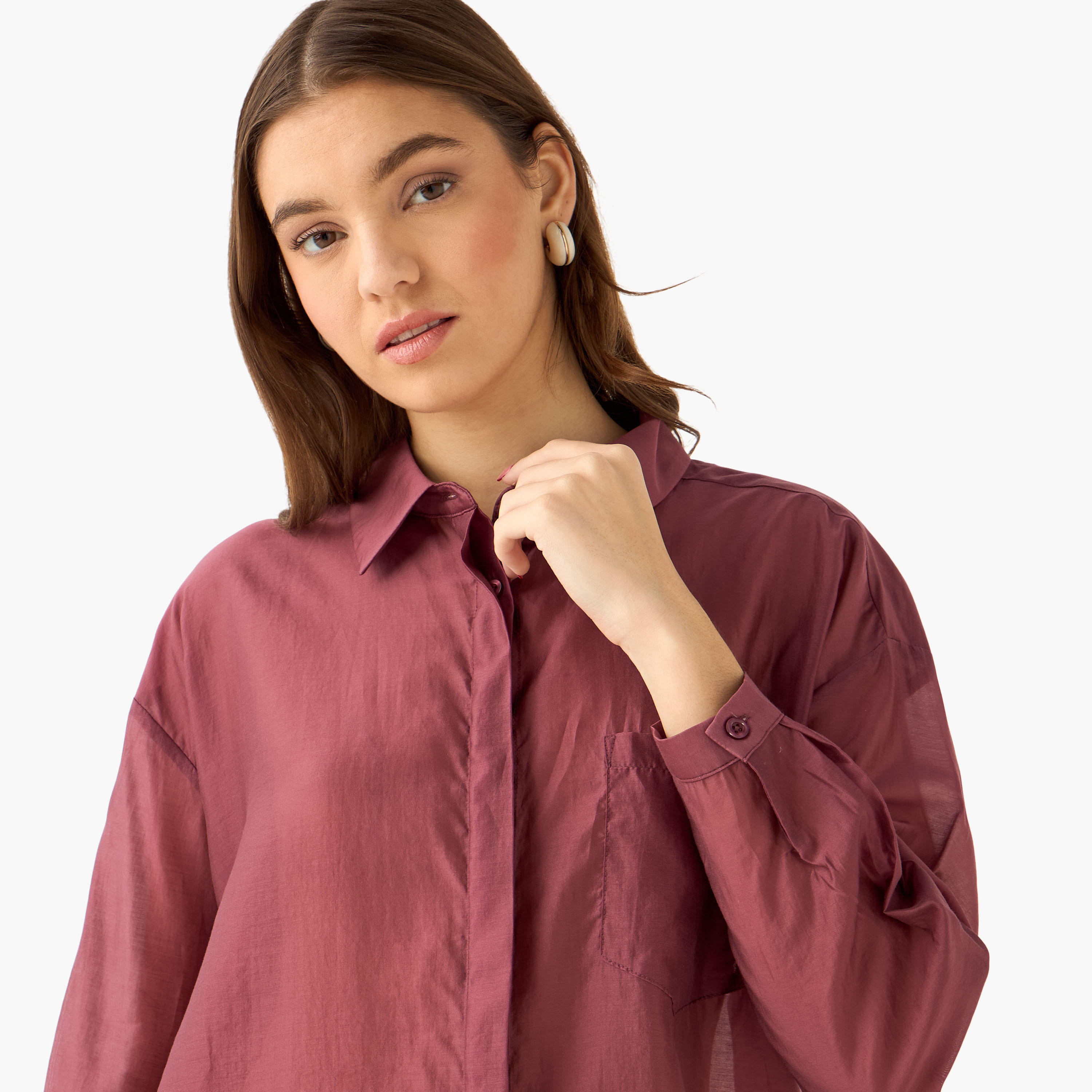 قميص بوصلة أزرار مخفية وطول غير متساوي-women-clothing-shirtsandblouses-shirts-image-3