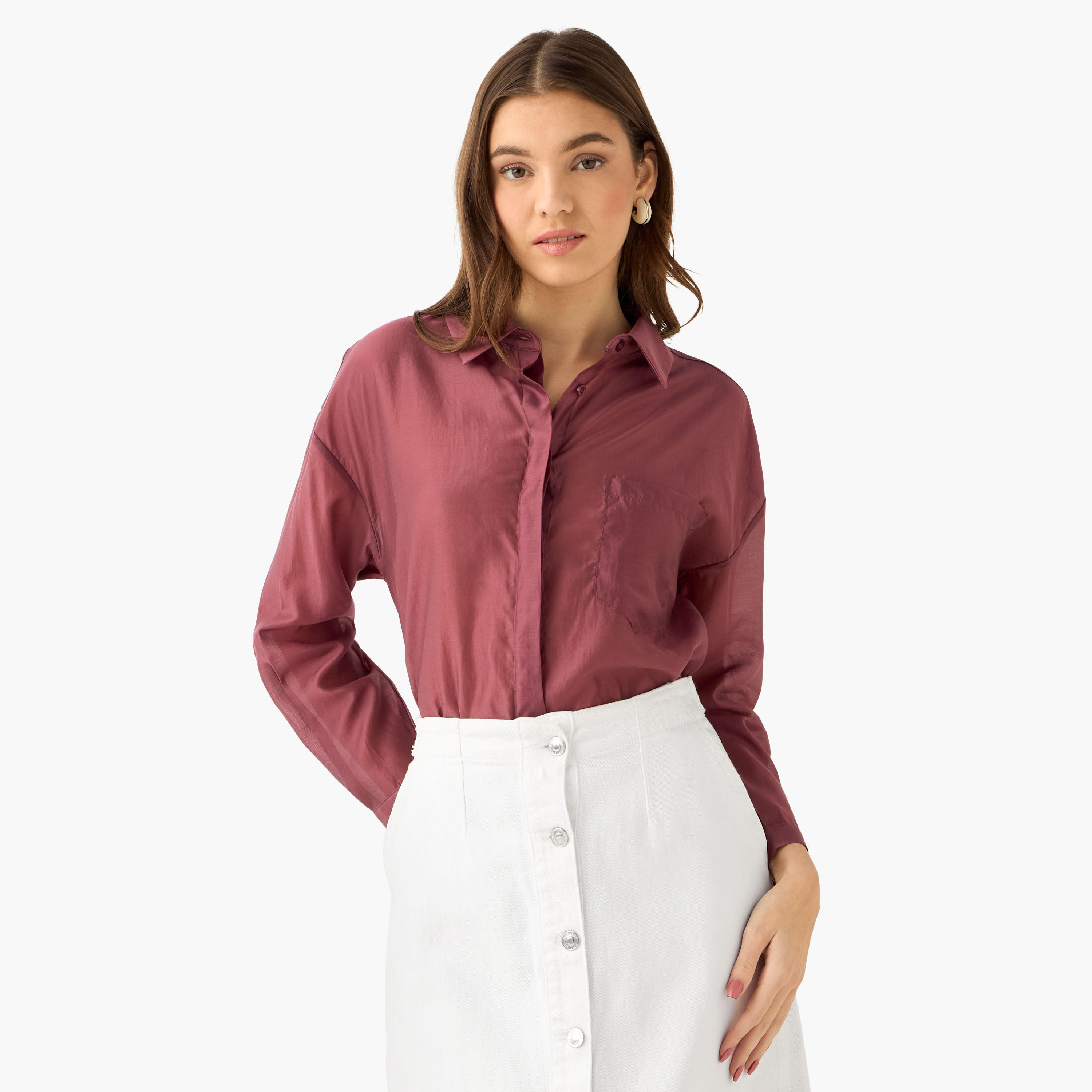 قميص بوصلة أزرار مخفية وطول غير متساوي-women-clothing-shirtsandblouses-shirts-image-1
