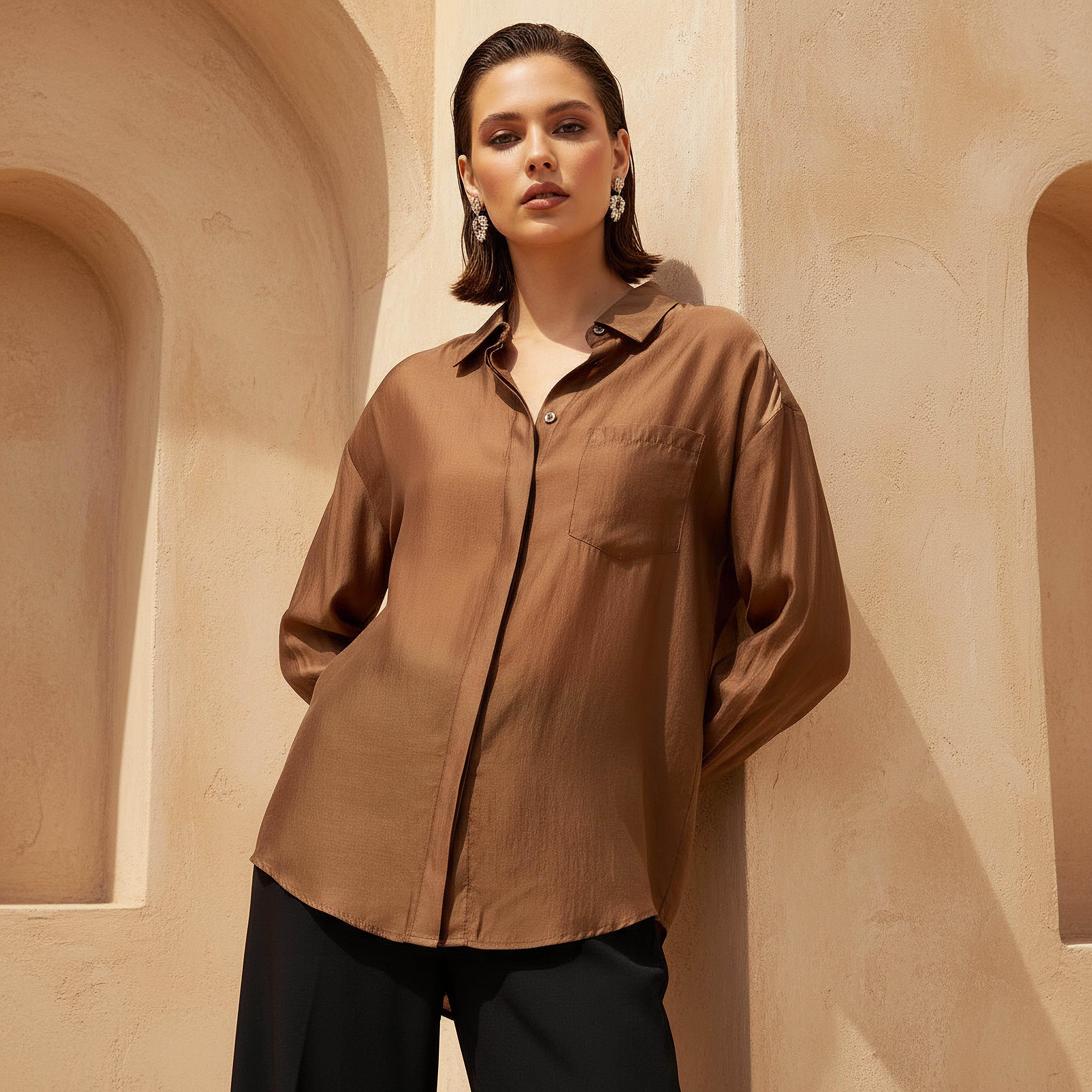 High Low Shirt with Concealed Placket-women-clothing-shirtsandblouses-shirts-image-1