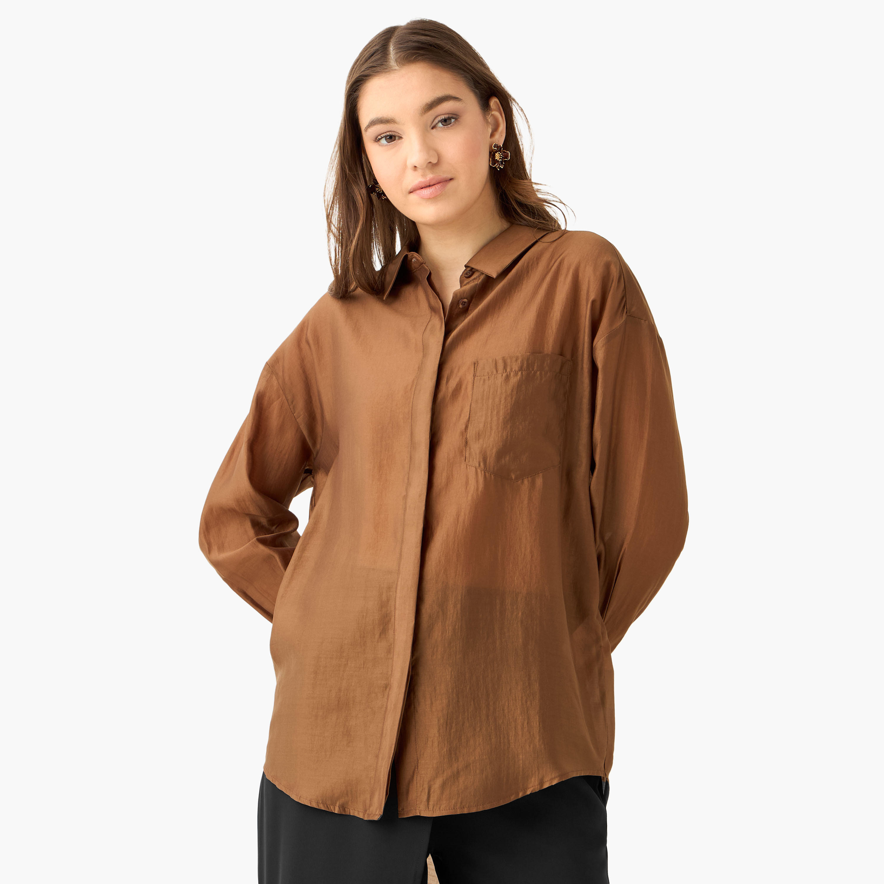 قميص بوصلة أزرار مخفية وطول غير متساوي-women-clothing-shirtsandblouses-shirts-image-5