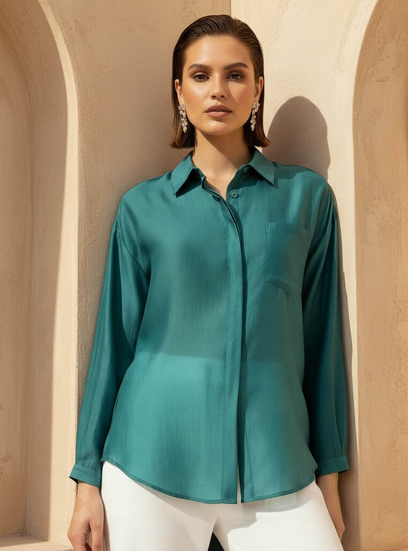 High Low Shirt with Concealed Placket-women-clothing-shirtsandblouses-shirts-image-1