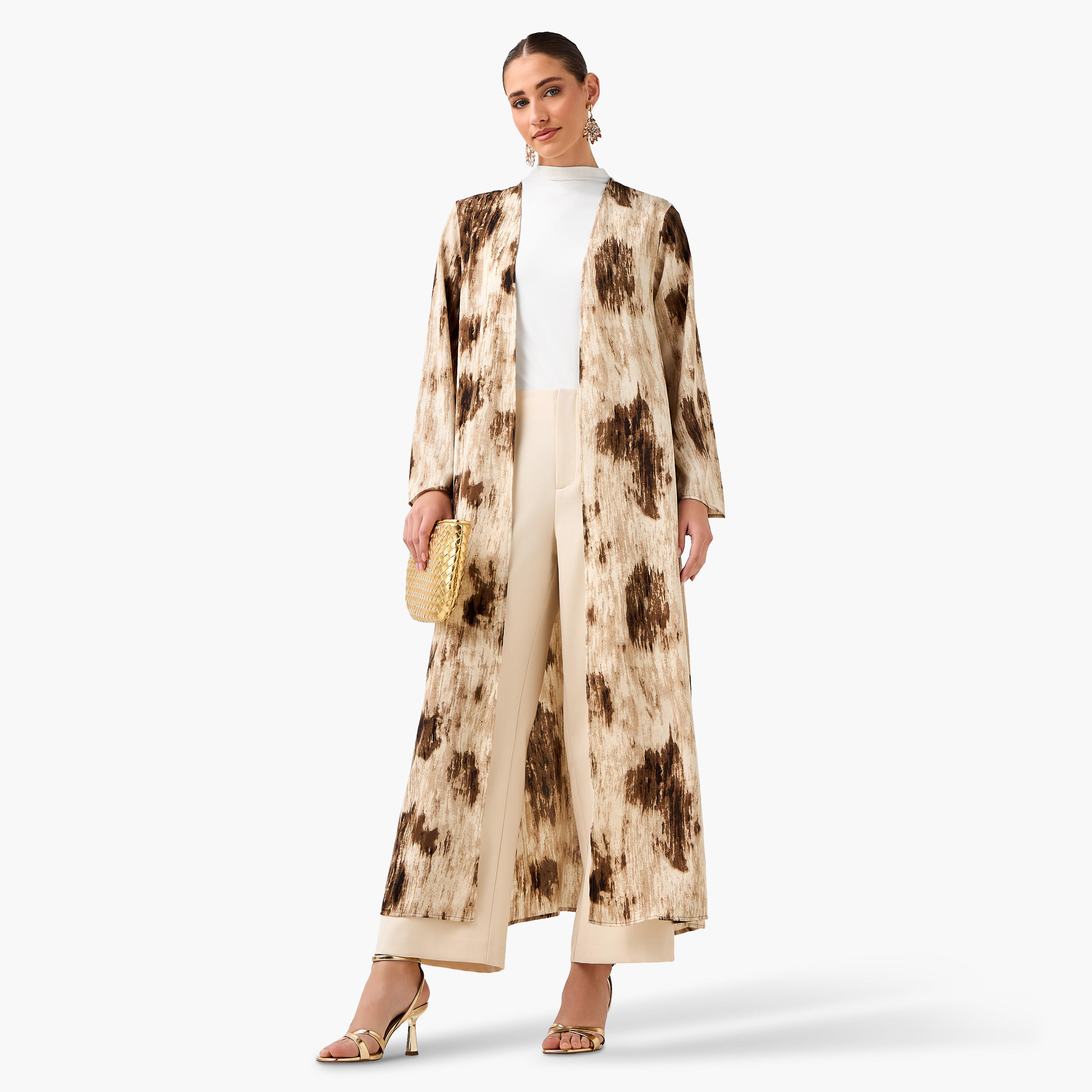 Regular Fit Kimono Abaya Shrug with Print-women-arabicclothing-abayas-image-3