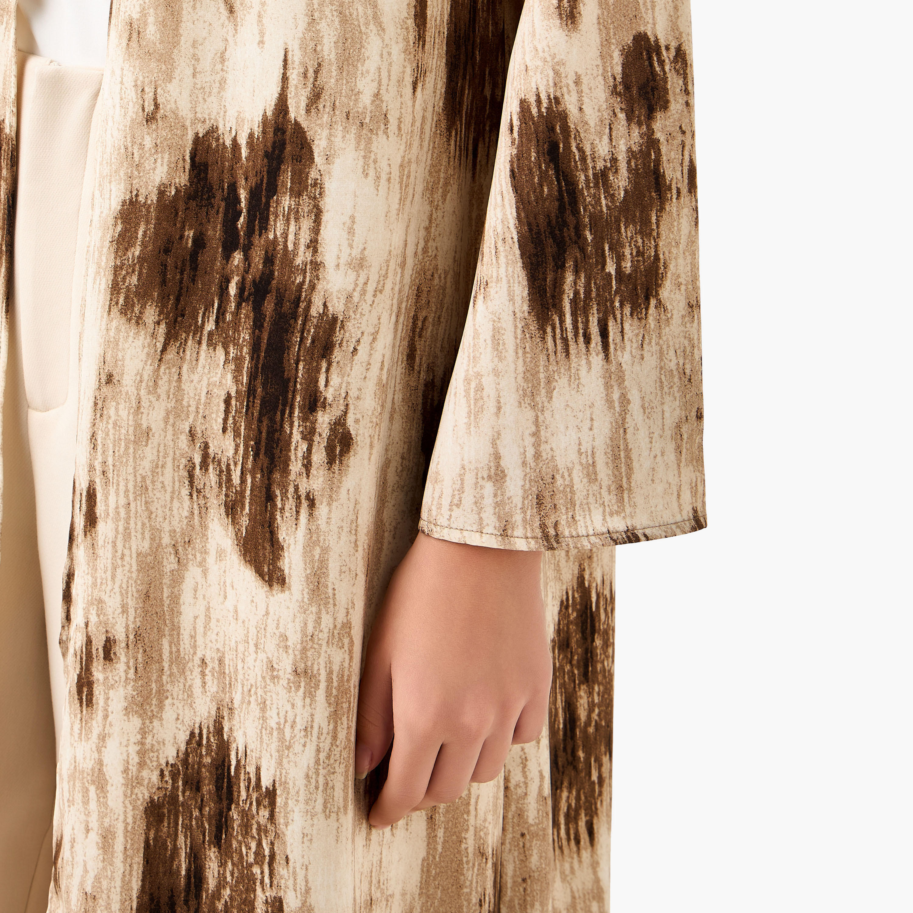 Regular Fit Kimono Abaya Shrug with Print-women-arabicclothing-abayas-image-6