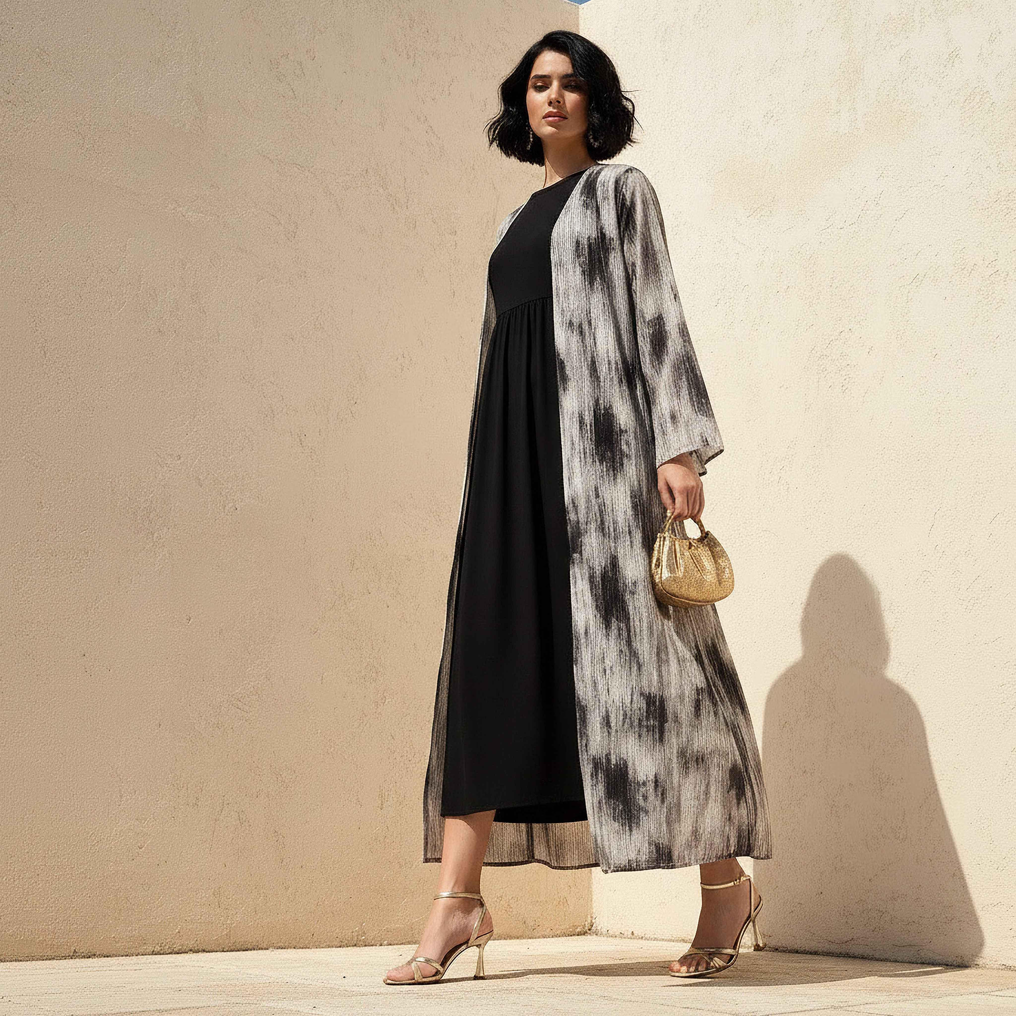 Regular Fit Kimono Abaya Shrug with Print-women-arabicclothing-abayas-image-2