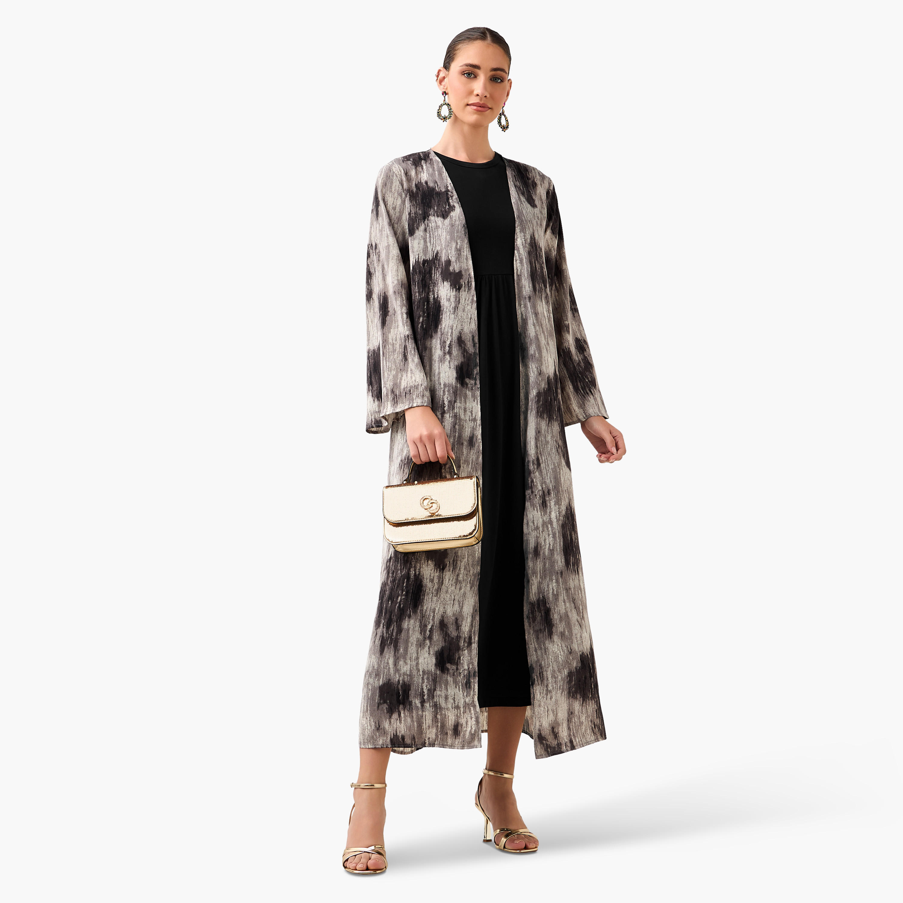 Regular Fit Kimono Abaya Shrug with Print-women-arabicclothing-abayas-image-4