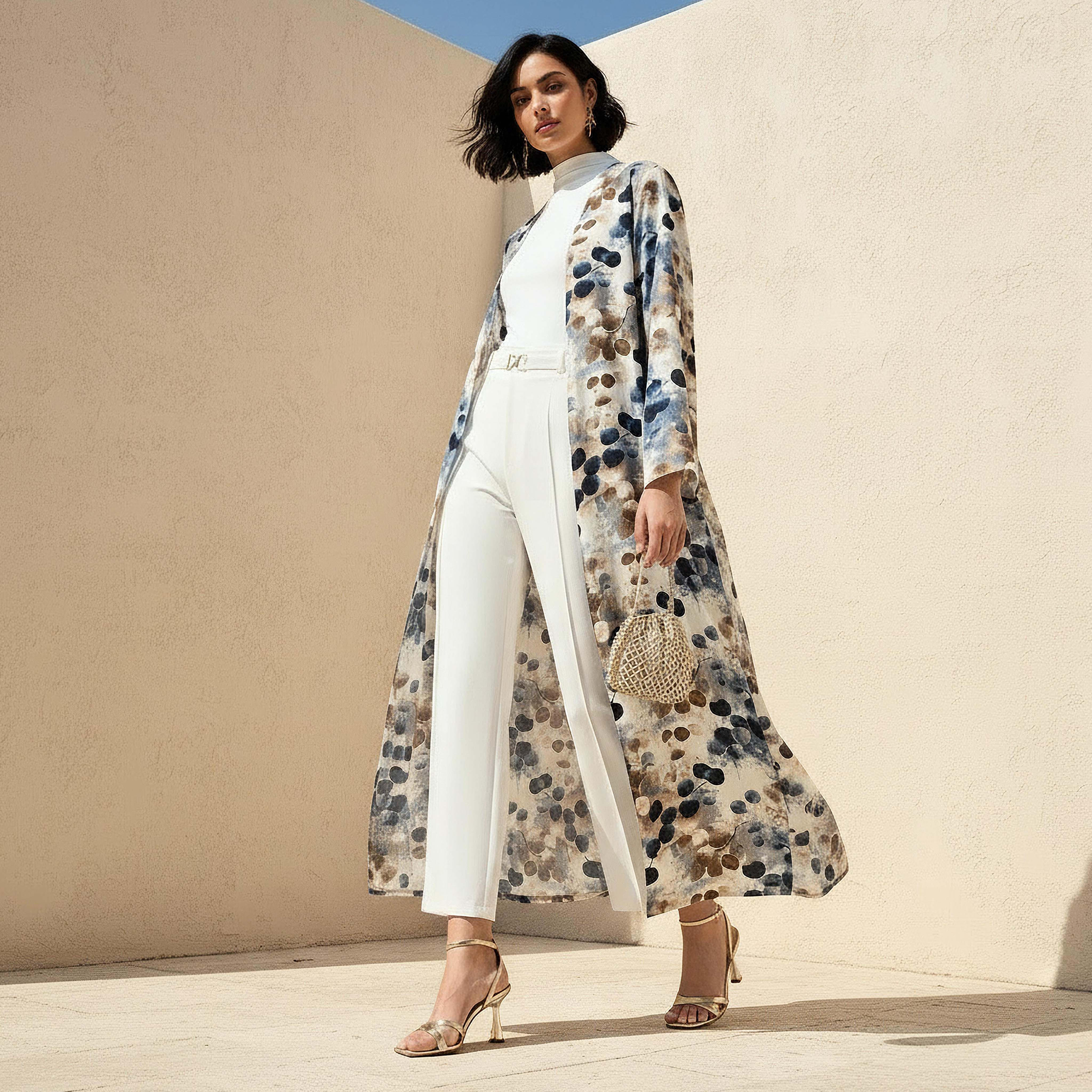 Regular Fit Kimono Abaya Shrug with Print-women-arabicclothing-abayas-image-1