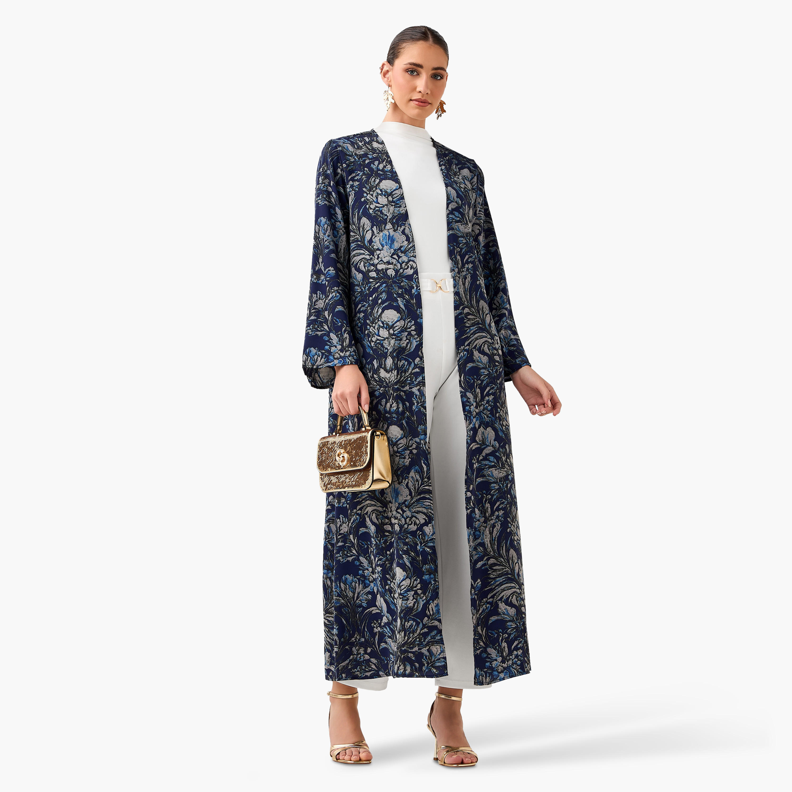 Regular Fit Kimono Abaya Shrug with Print-women-arabicclothing-abayas-image-3