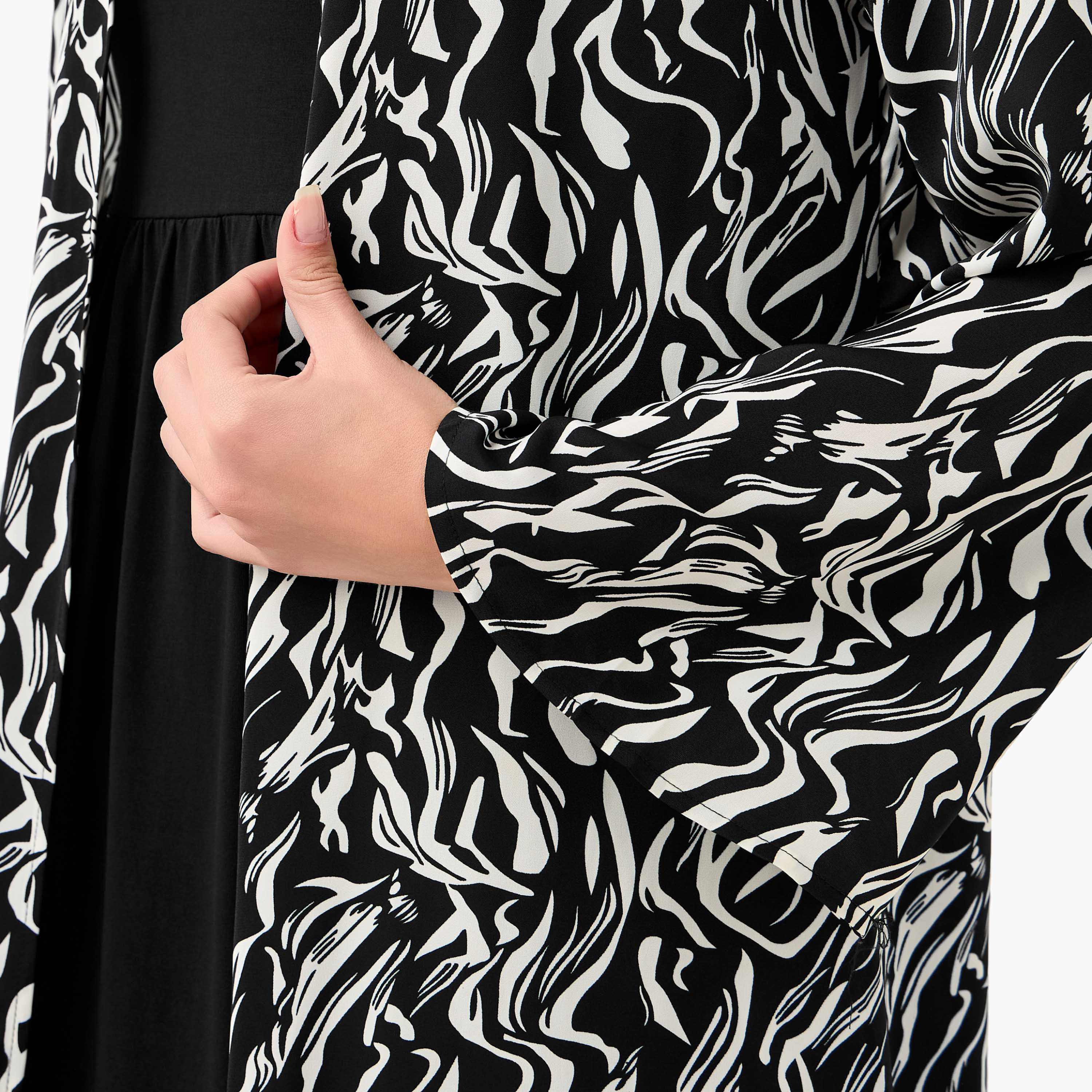 Regular Fit Kimono Abaya Shrug with Print-women-arabicclothing-abayas-image-4