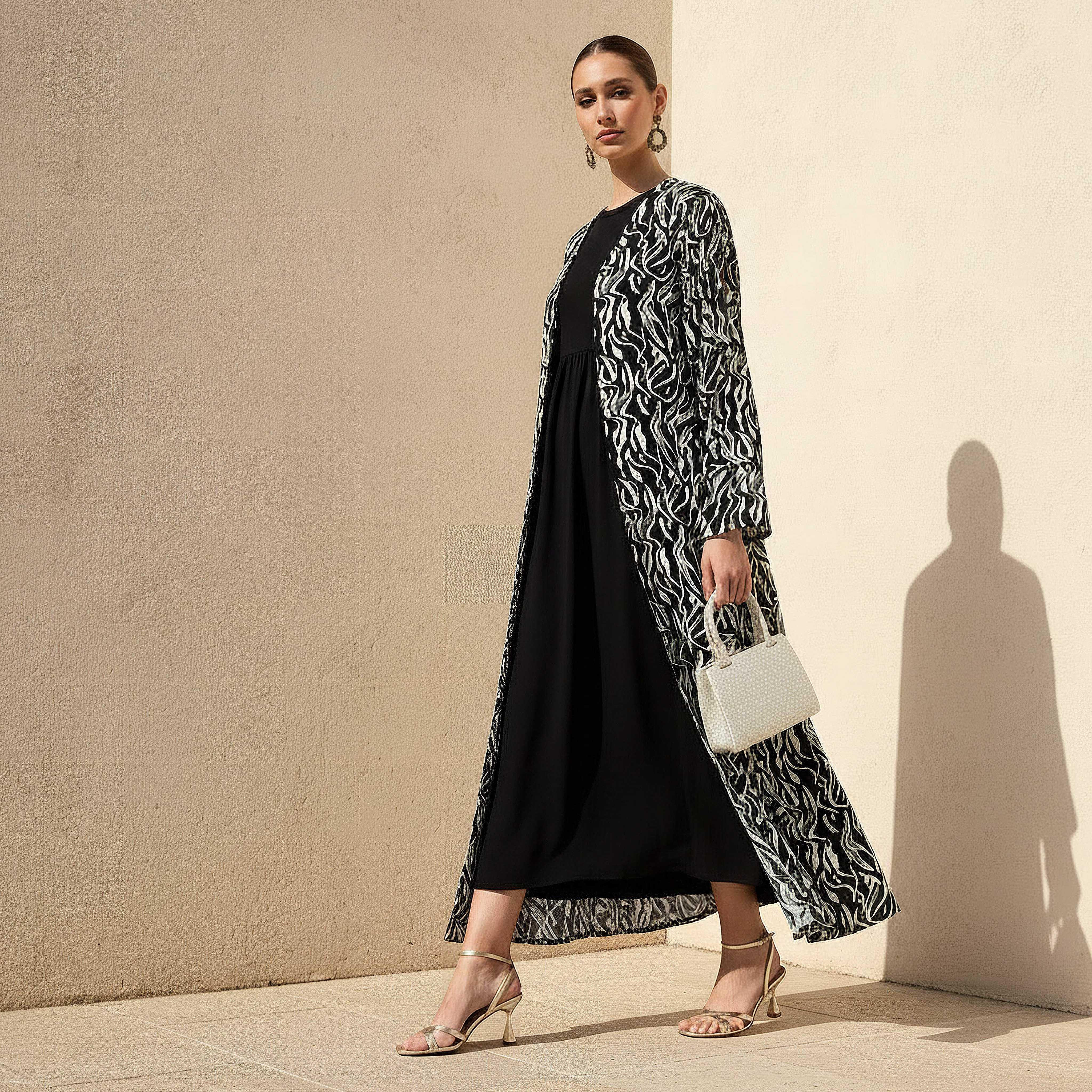 Regular Fit Kimono Abaya Shrug with Print-women-arabicclothing-abayas-image-1