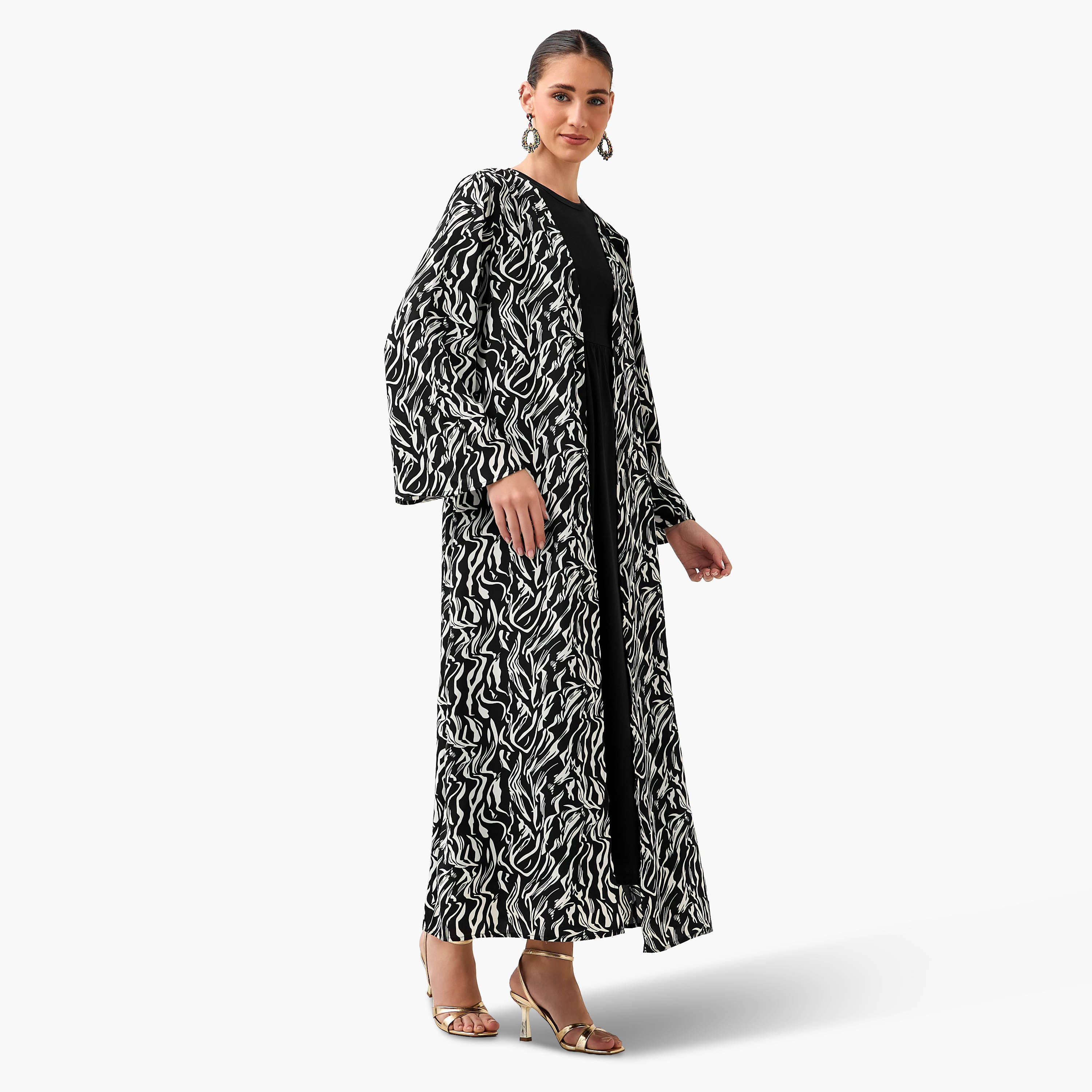 Regular Fit Kimono Abaya Shrug with Print-women-arabicclothing-abayas-image-3