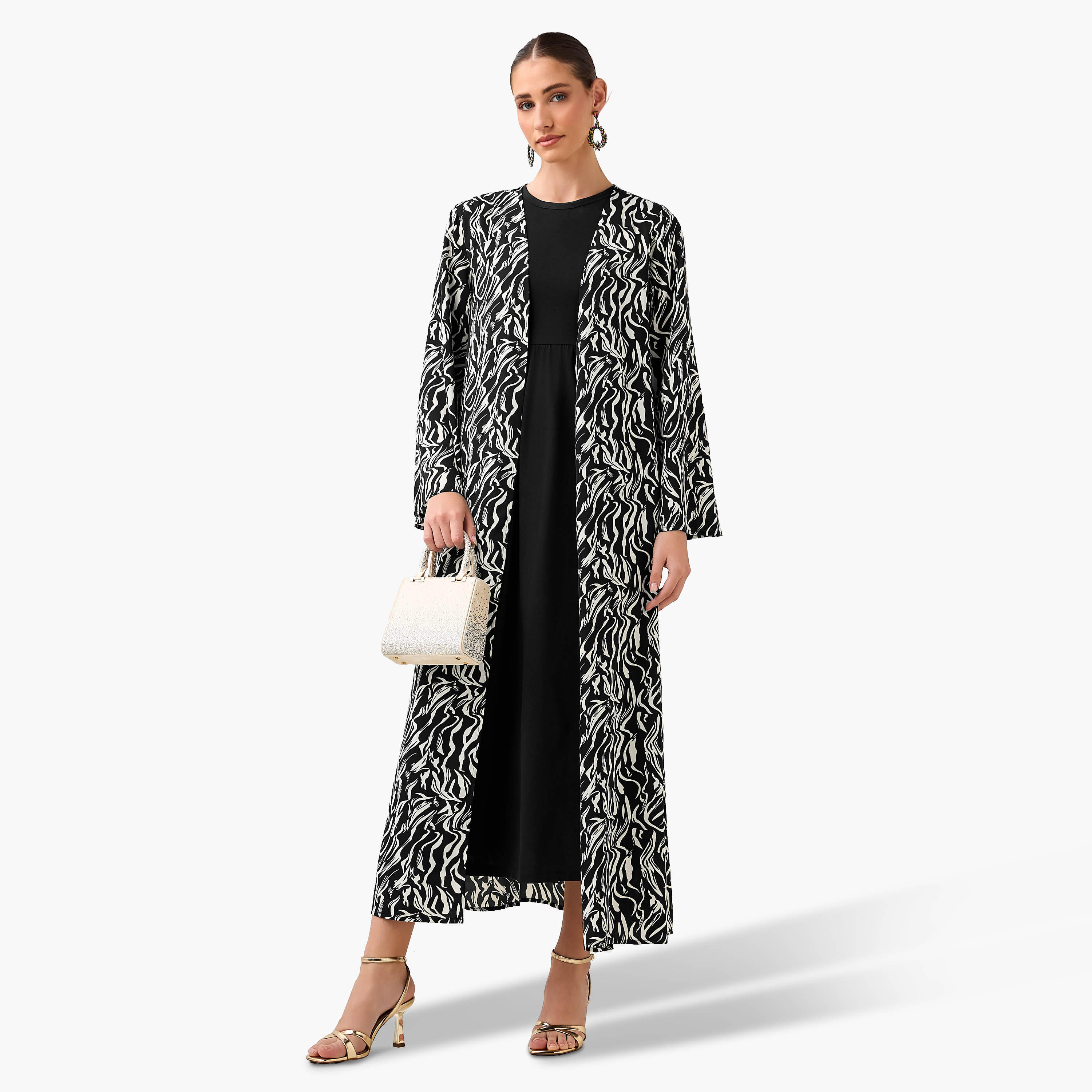 Regular Fit Kimono Abaya Shrug with Print-women-arabicclothing-abayas-image-4