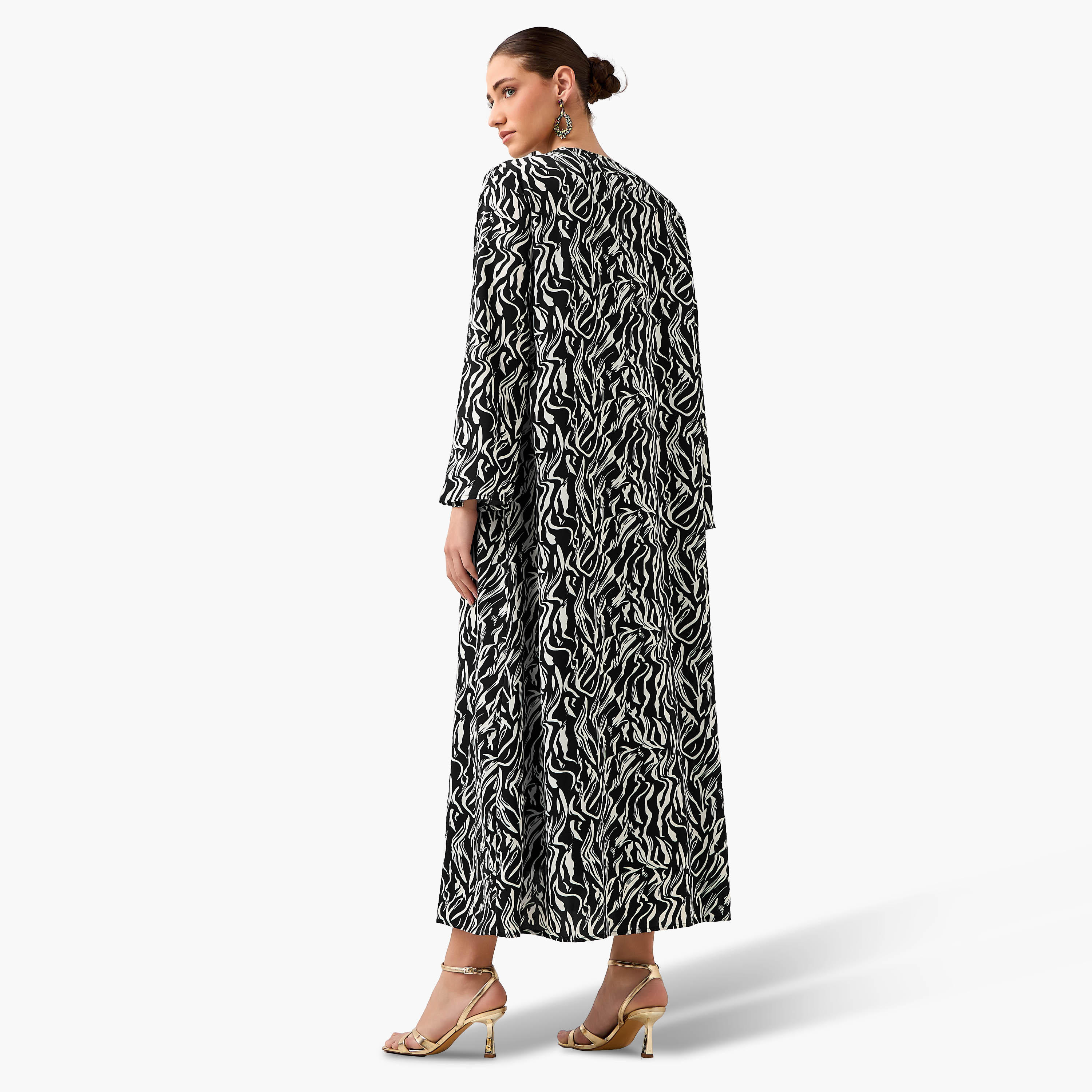 Regular Fit Kimono Abaya Shrug with Print-women-arabicclothing-abayas-image-6