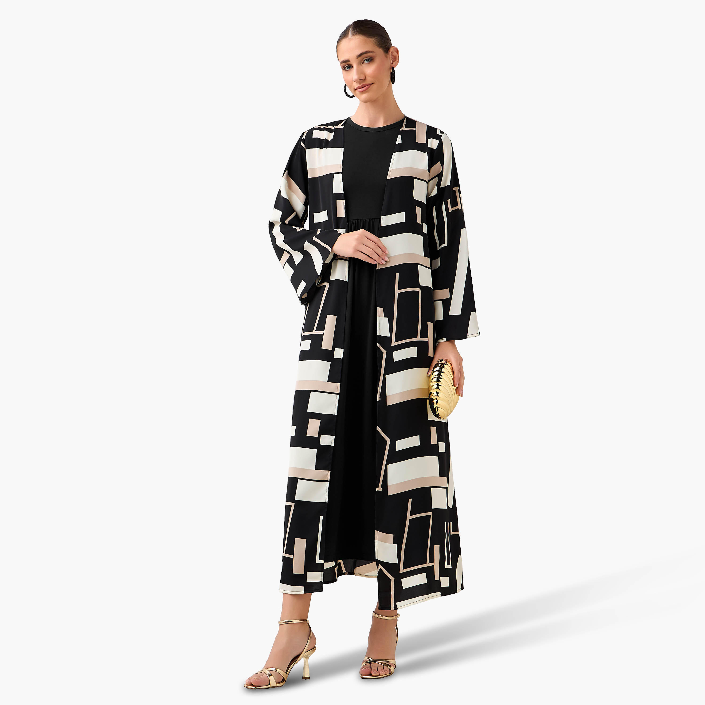Regular Fit Kimono Abaya Shrug with Print-women-arabicclothing-abayas-image-3
