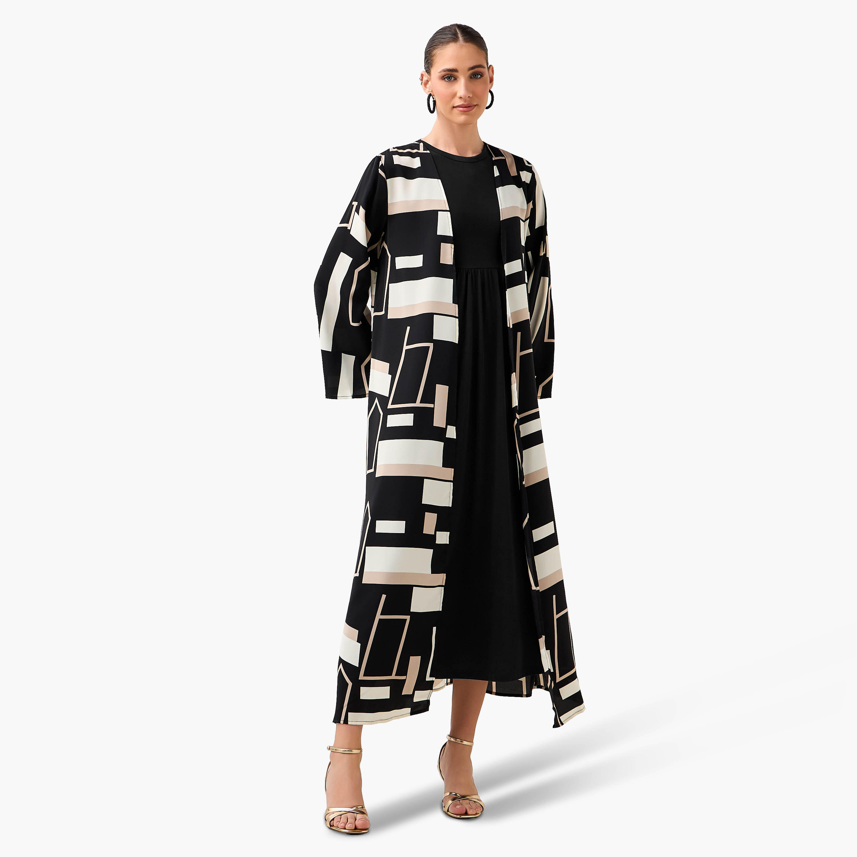 Regular Fit Kimono Abaya Shrug with Print-women-arabicclothing-abayas-image-4