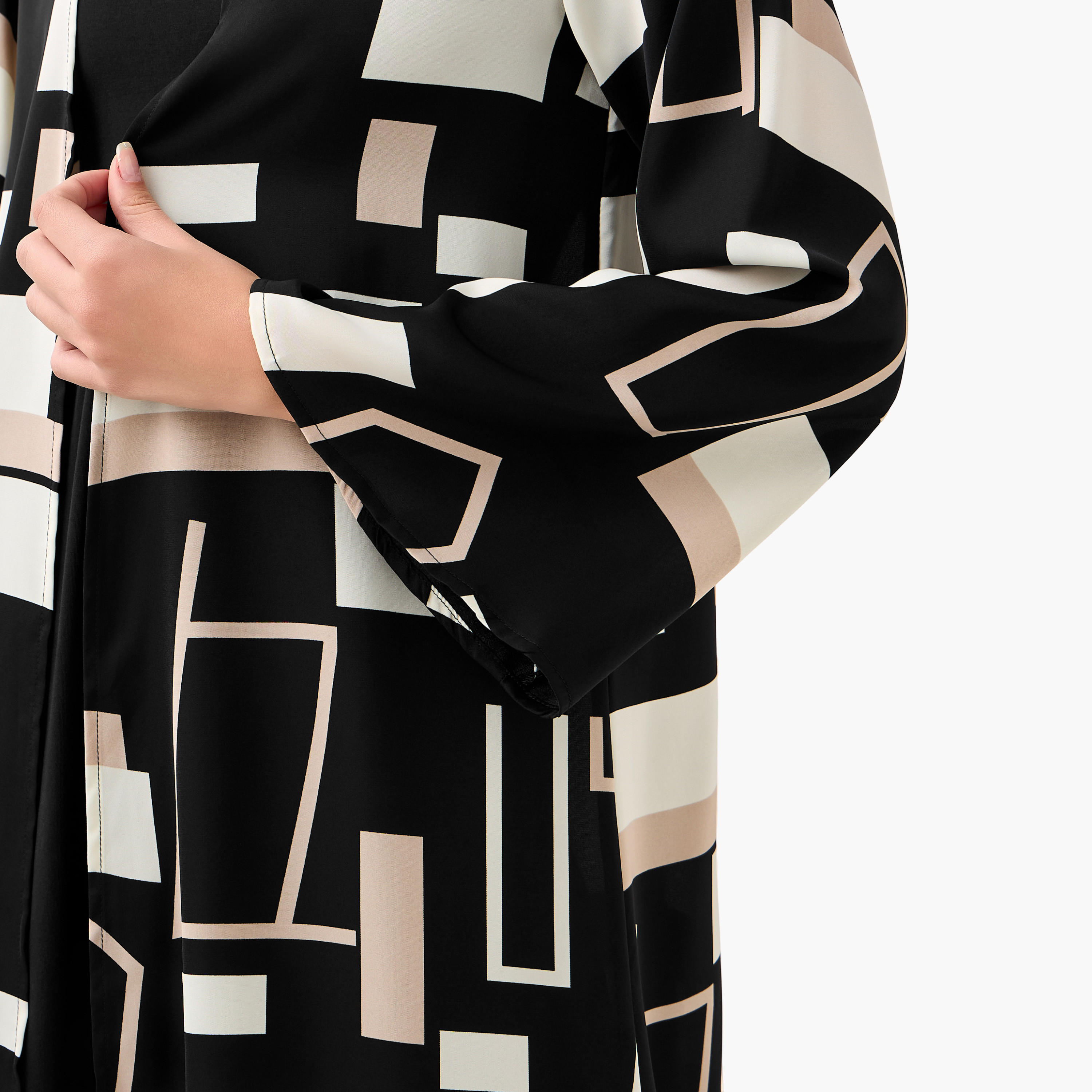 Regular Fit Kimono Abaya Shrug with Print-women-arabicclothing-abayas-image-5