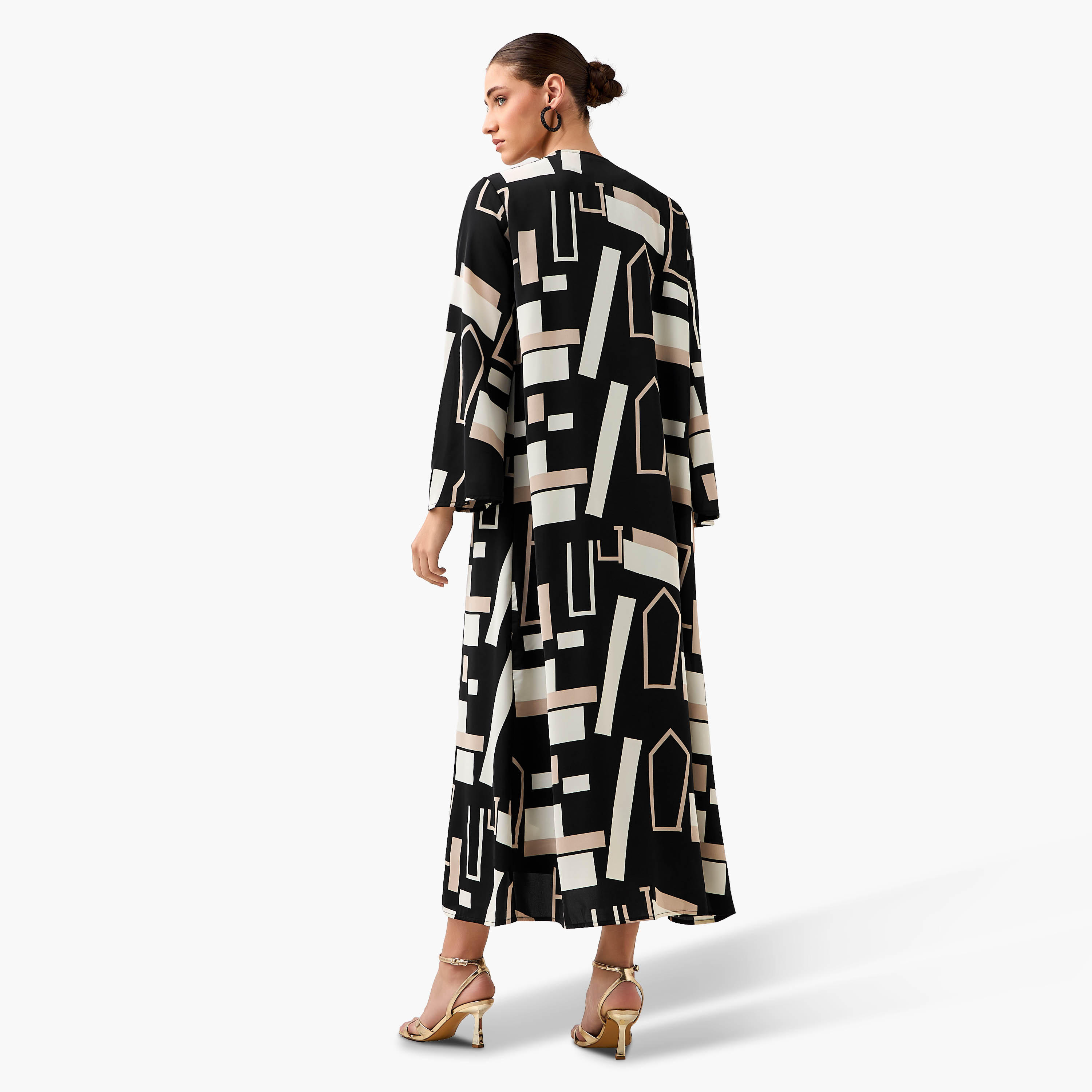 Regular Fit Kimono Abaya Shrug with Print-women-arabicclothing-abayas-image-6