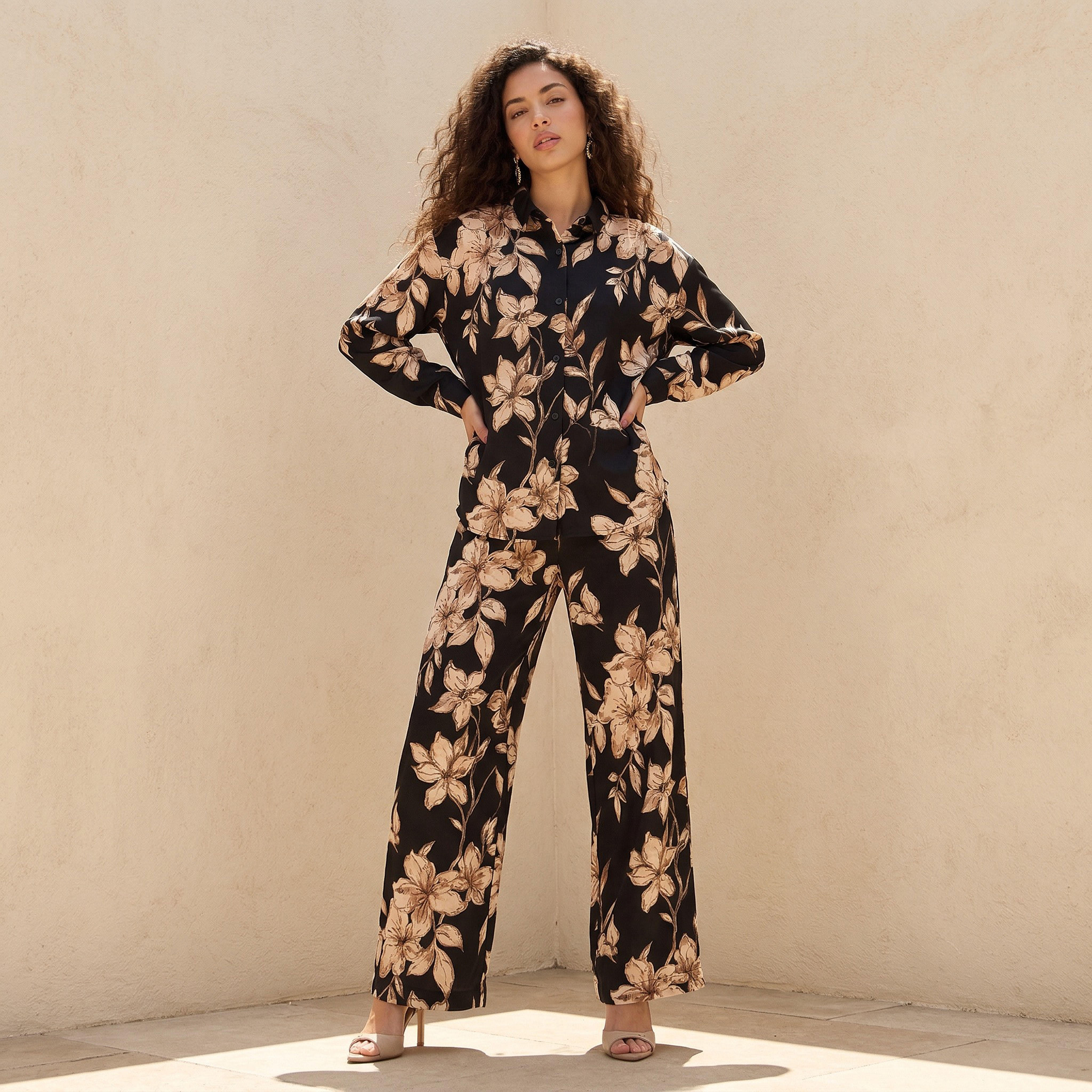 Pyjama Set Button-Down Shirt & Trousers-women-clothing-coordsets-image-1