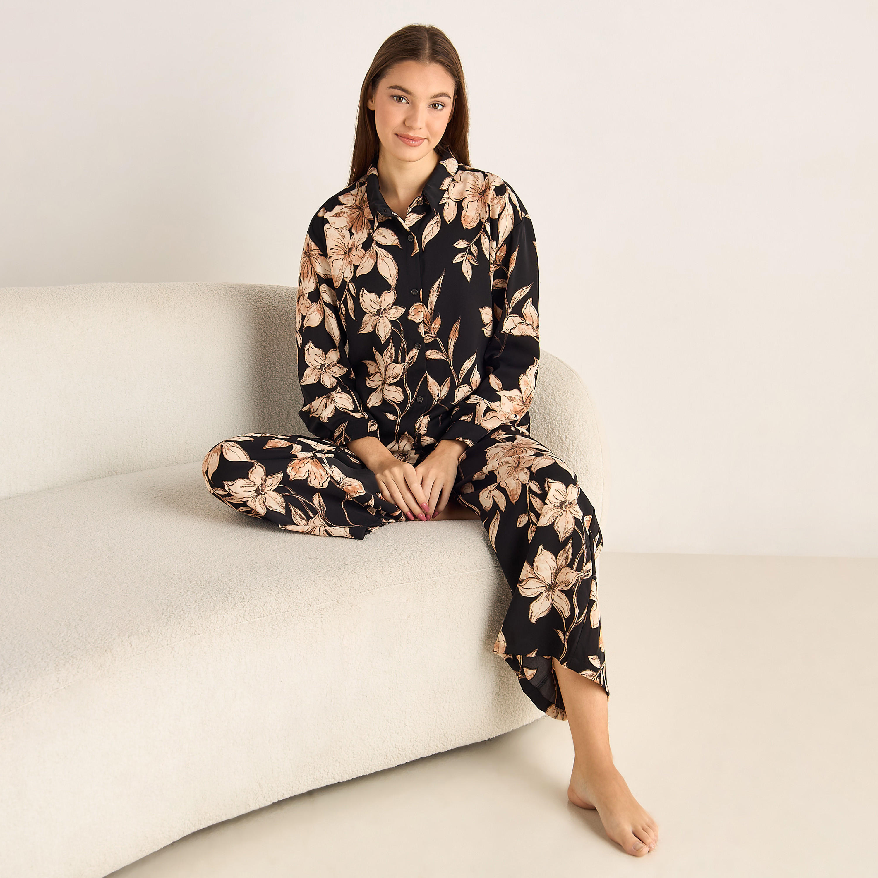 Pyjama Set Button-Down Shirt & Trousers-women-clothing-coordsets-image-2