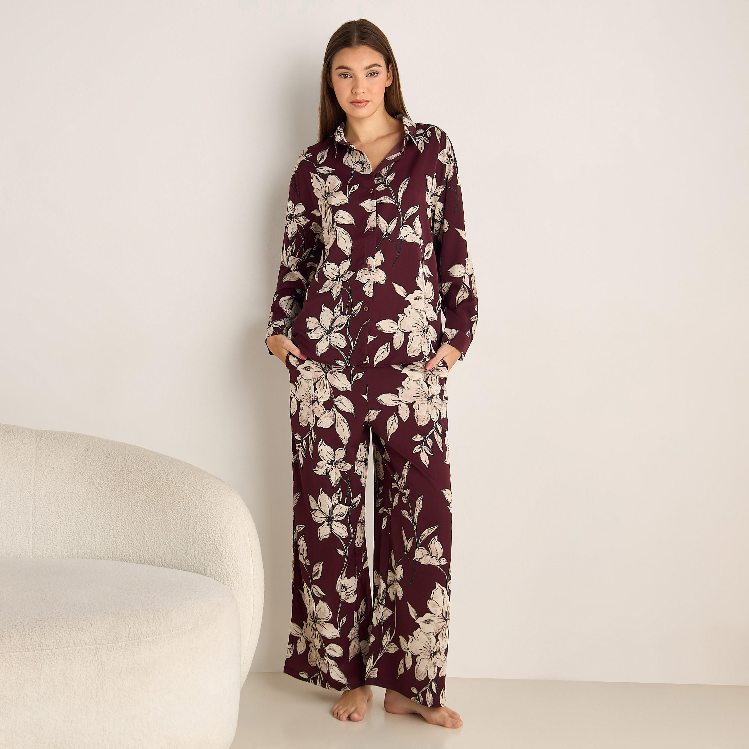 Pyjama Set Button-Down Shirt & Trousers-women-clothing-coordsets-image-2