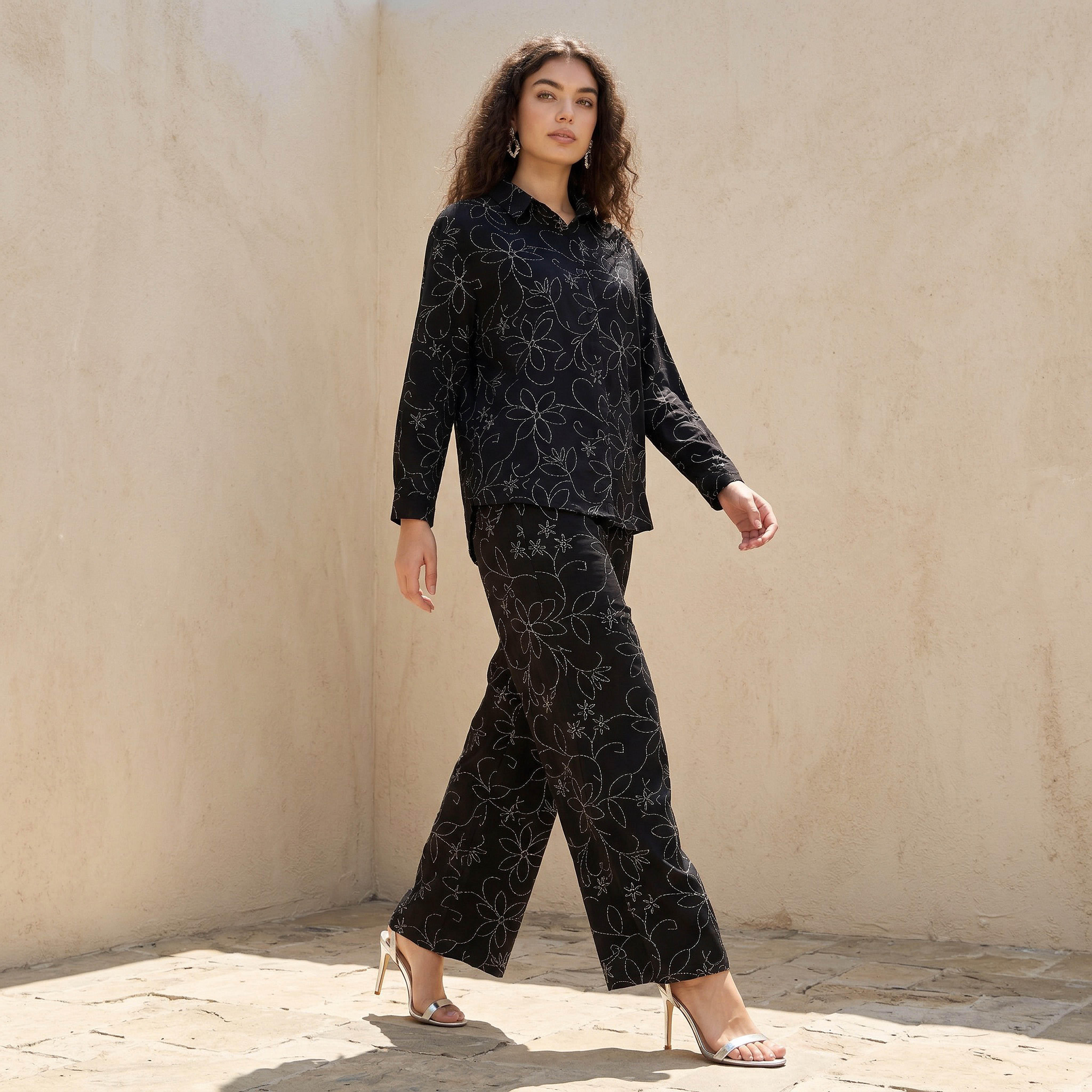 Pyjama Set Button-Down Shirt & Trousers-women-clothing-coordsets-image-1