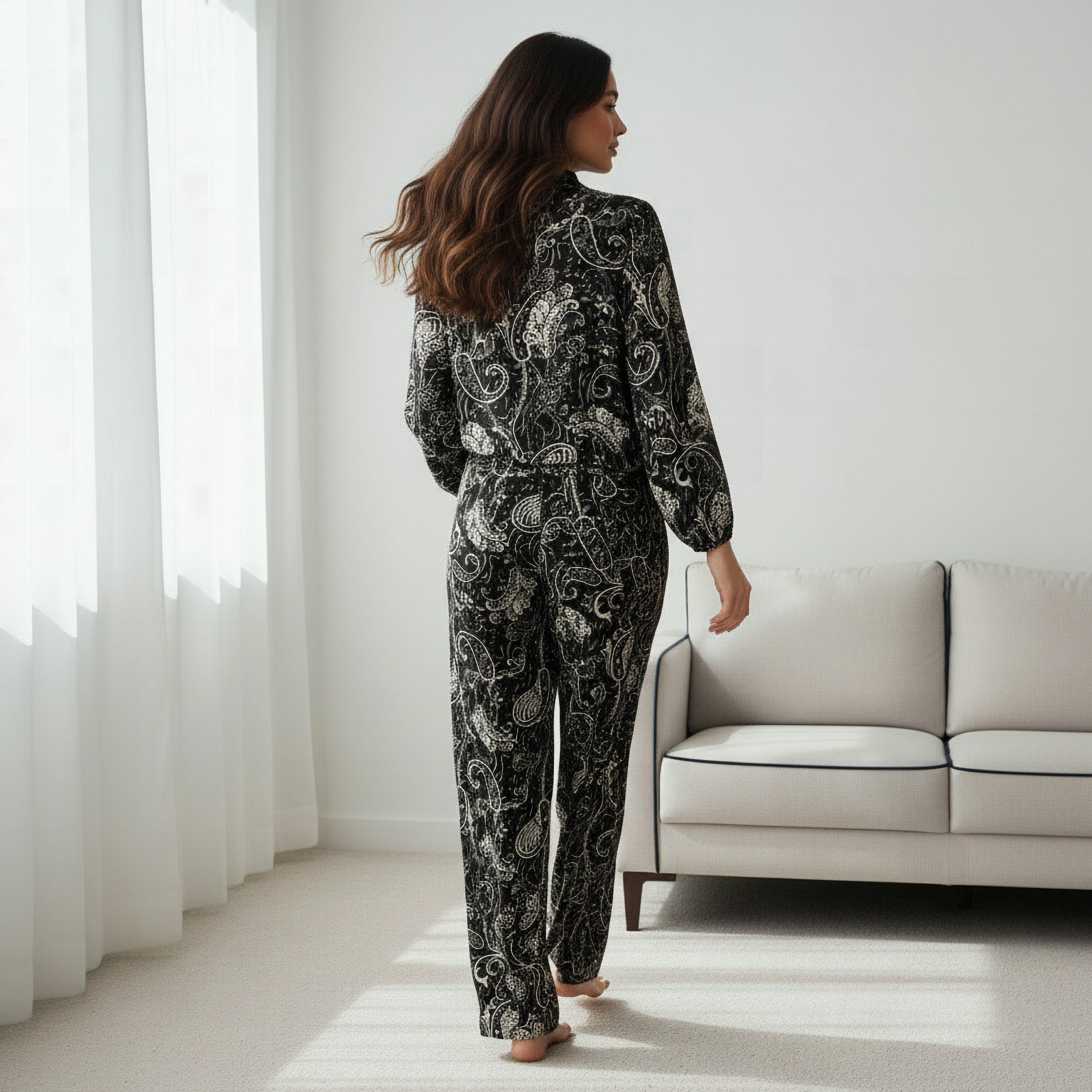 Printed Neck Tie Blouse with Bottom Co-ord Set-women-clothing-coordsets-image-5