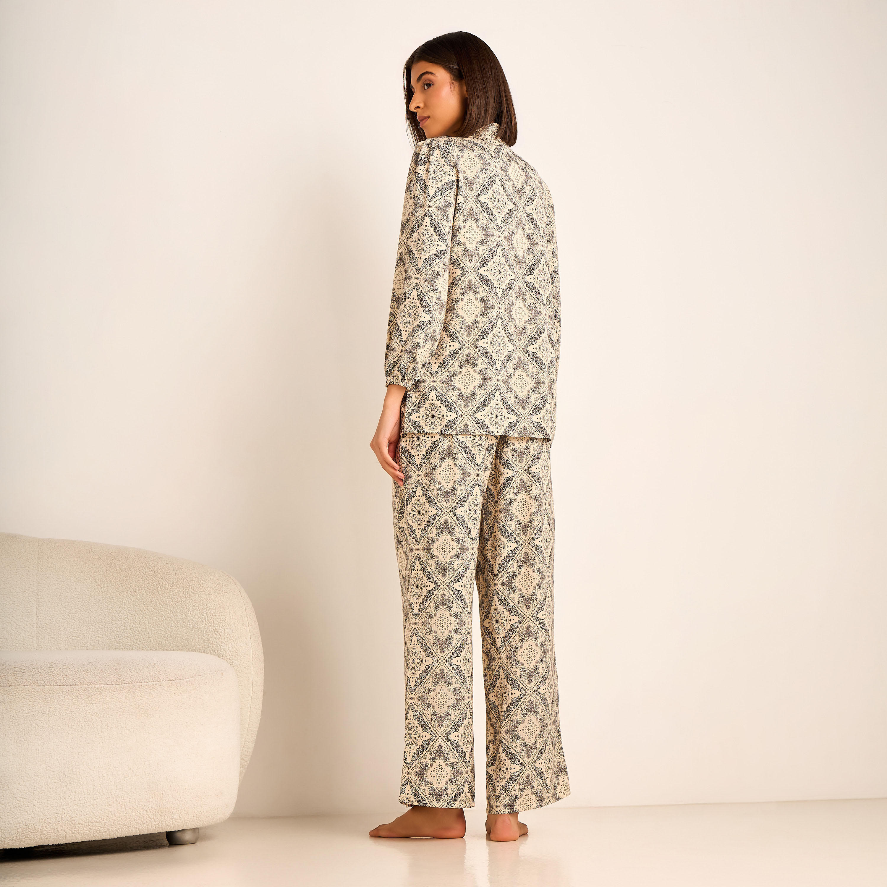 Printed Neck Tie Blouse with Bottom Co-ord Set-women-clothing-coordsets-image-4