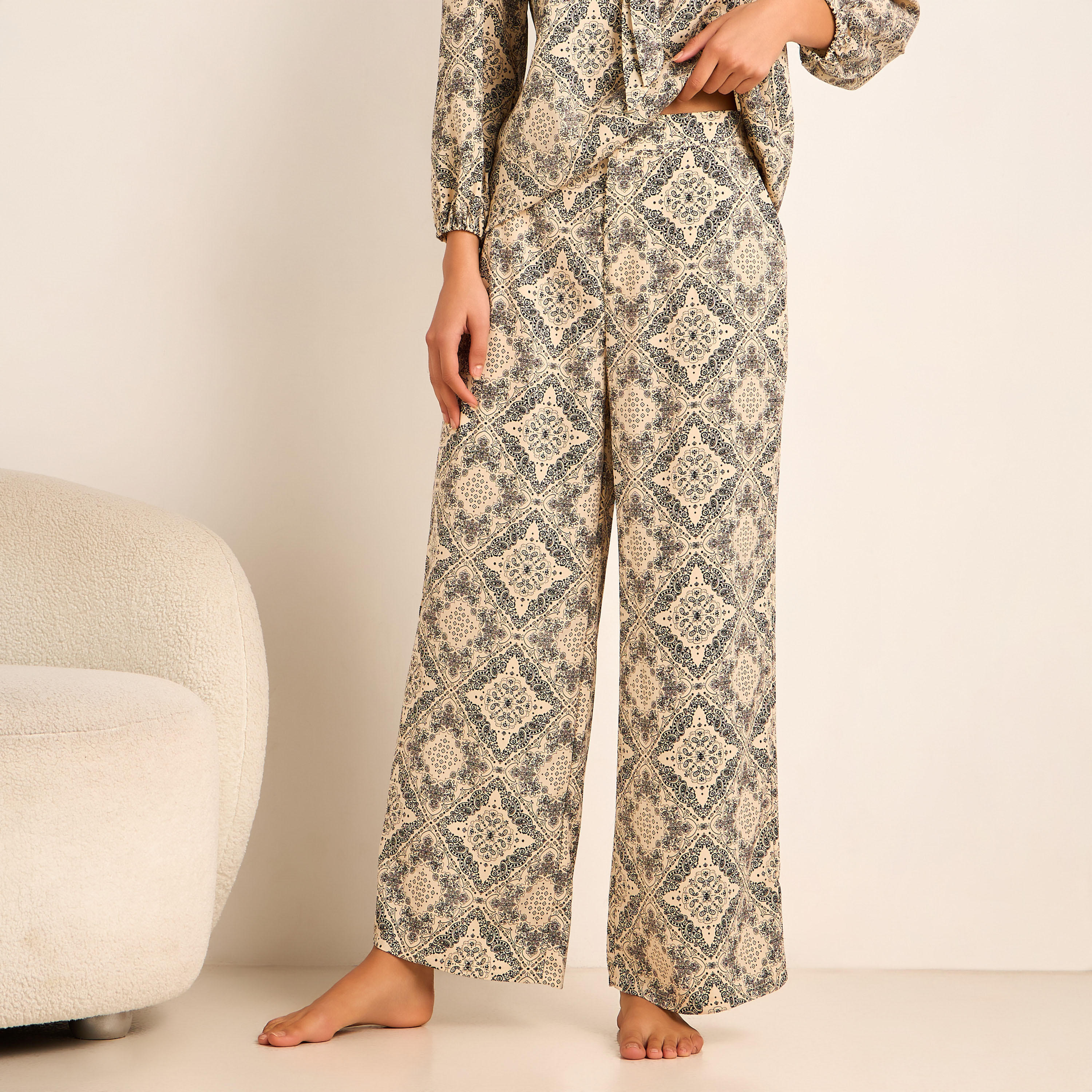 Printed Neck Tie Blouse with Bottom Co-ord Set-women-clothing-coordsets-image-5