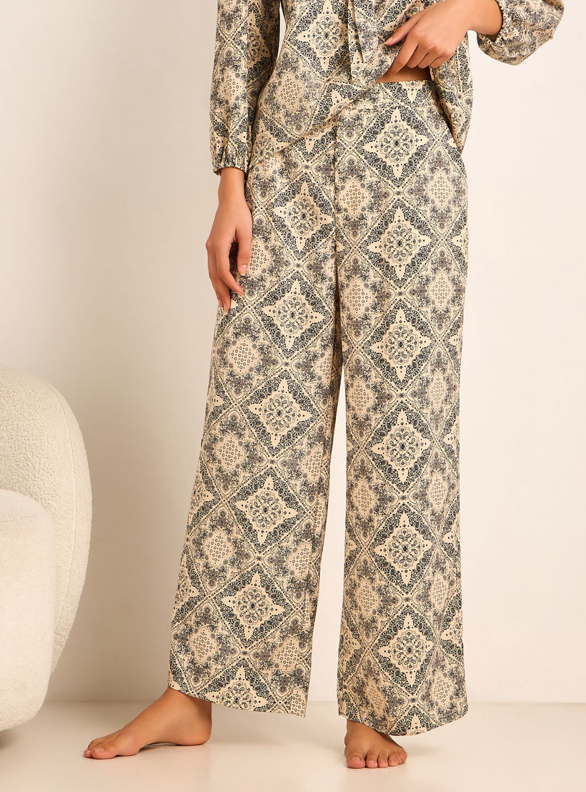 Printed Neck Tie Blouse with Bottom Co-ord Set-women-clothing-coordsets-image-5