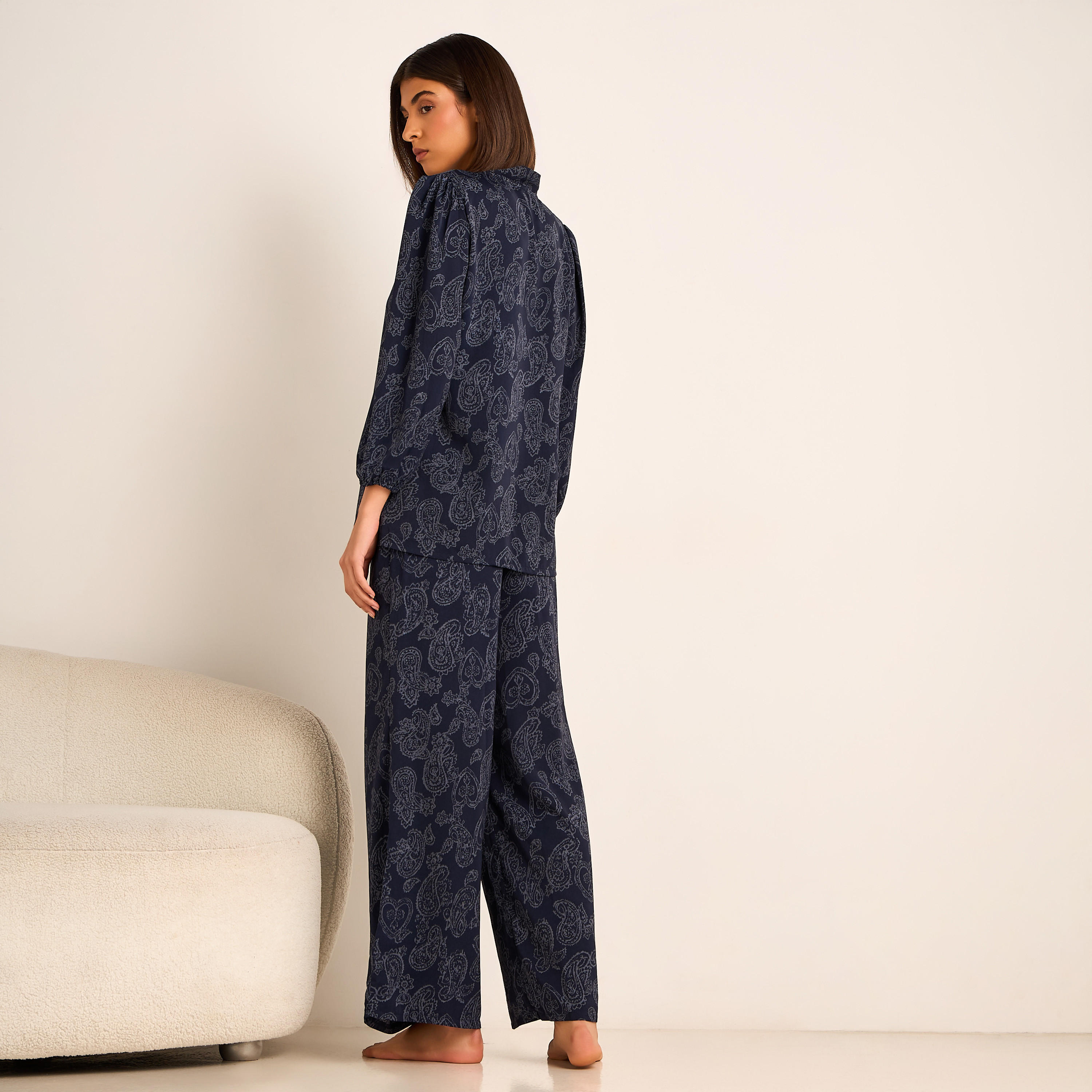 Printed Neck Tie Blouse with Bottom Co-ord Set-women-clothing-coordsets-image-4