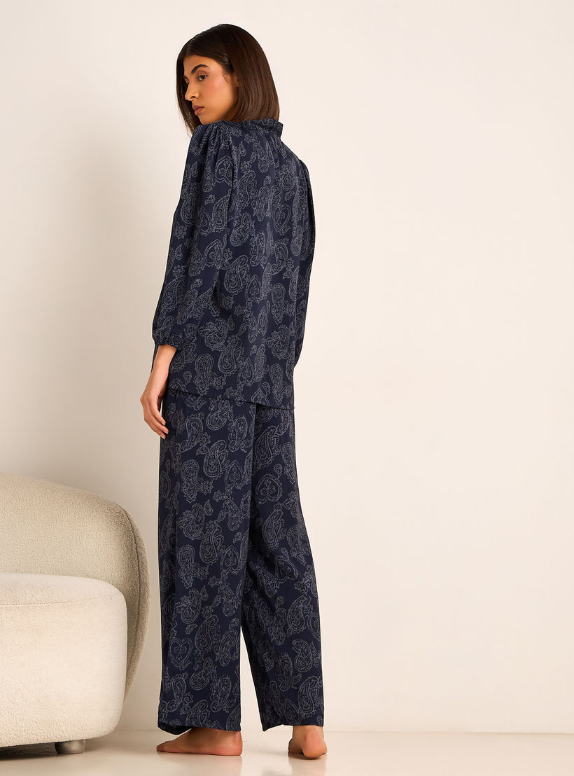 Printed Neck Tie Blouse with Bottom Co-ord Set-women-clothing-coordsets-image-4