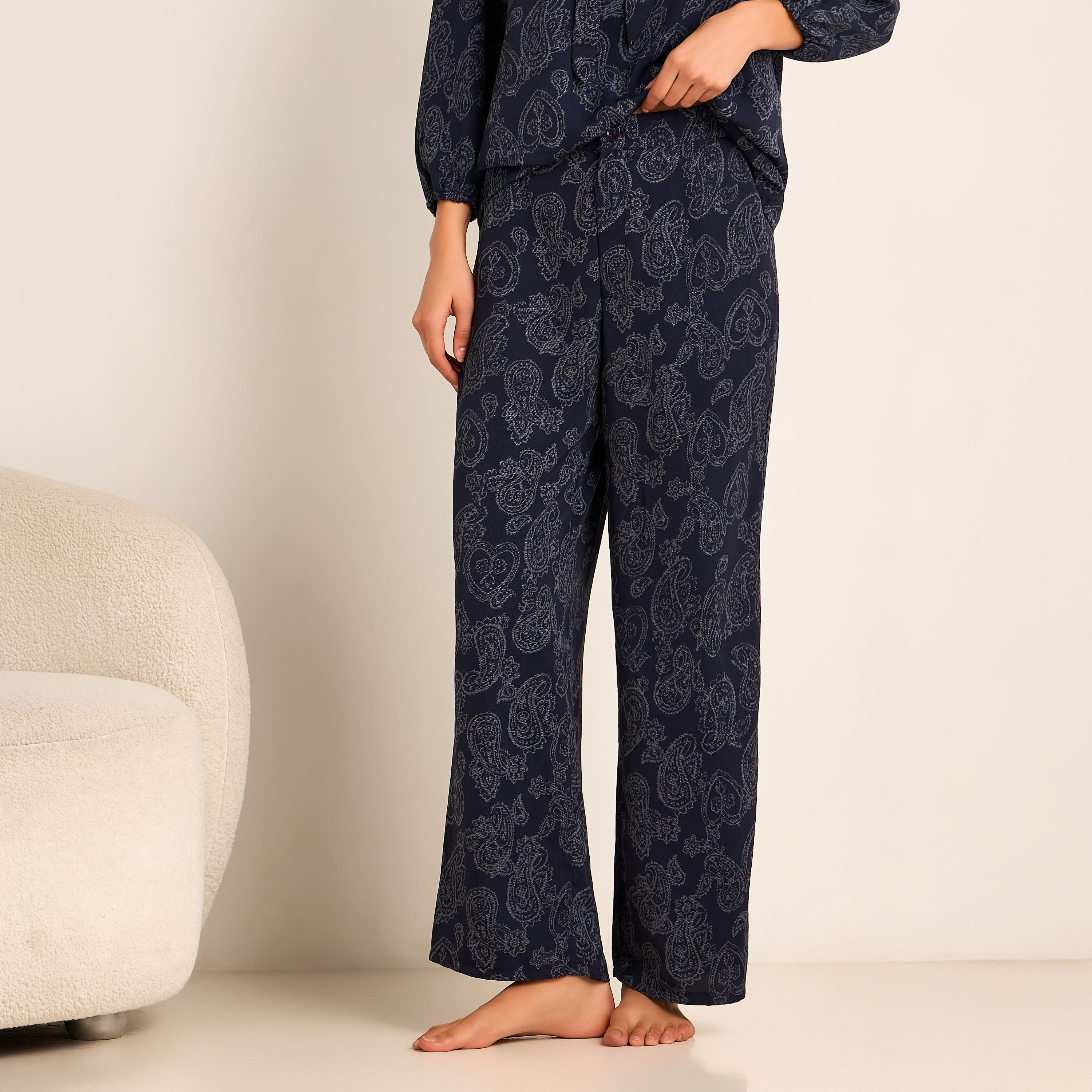 Printed Neck Tie Blouse with Bottom Co-ord Set-women-clothing-coordsets-image-5