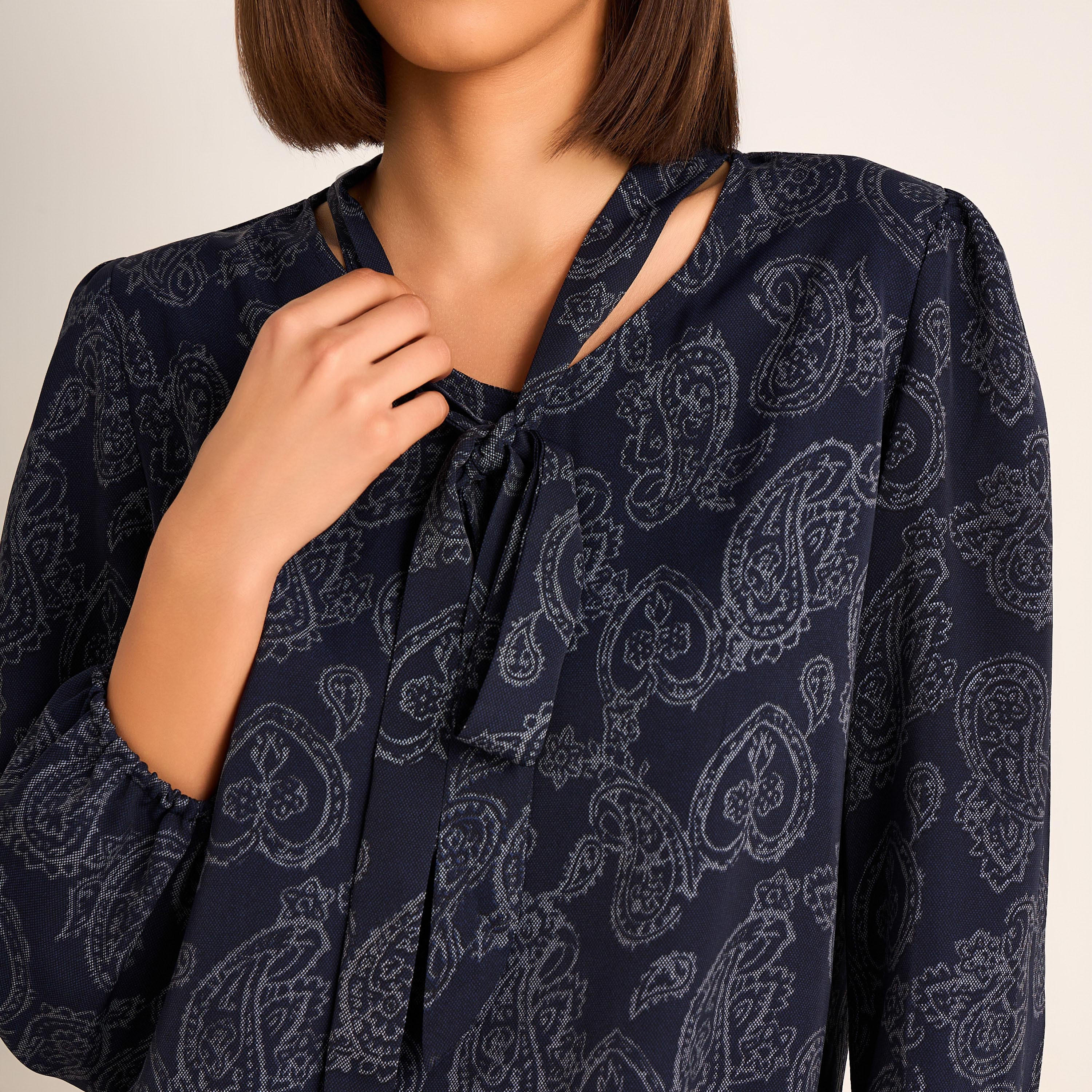 Printed Neck Tie Blouse with Bottom Co-ord Set-women-clothing-coordsets-image-6
