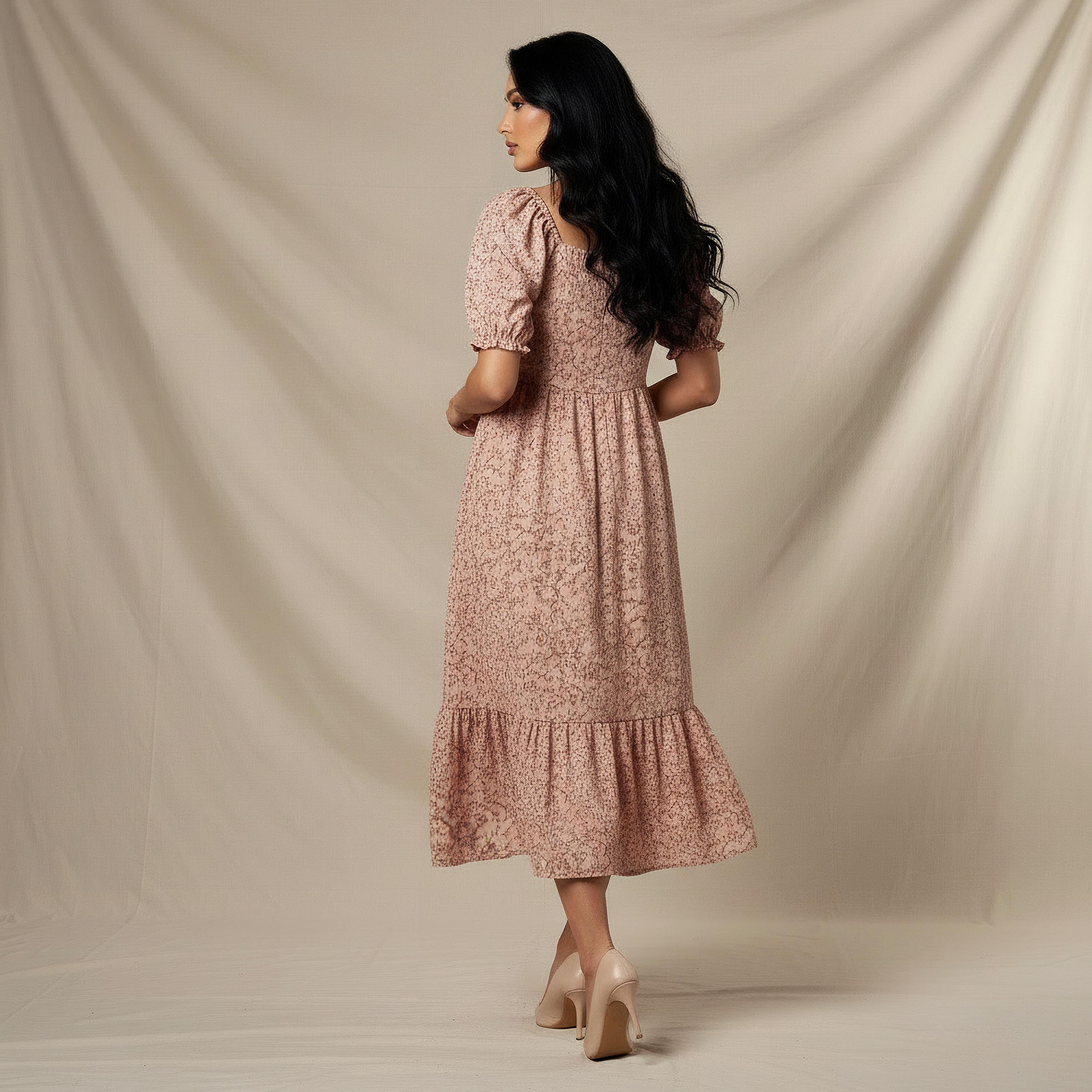 Floral Print Midi Dress with Square Neck-women-clothing-dresses-image-3