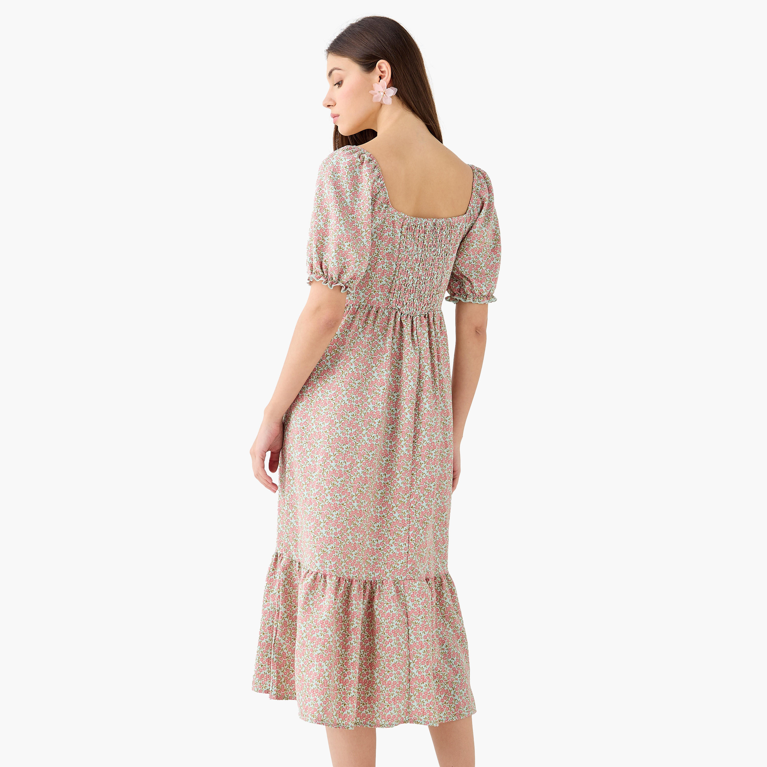 Floral Print Midi Dress with Square Neck-women-clothing-dresses-image-4