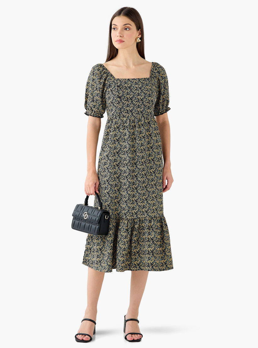 Floral Print Midi Dress with Square Neck-women-clothing-dresses-image-2