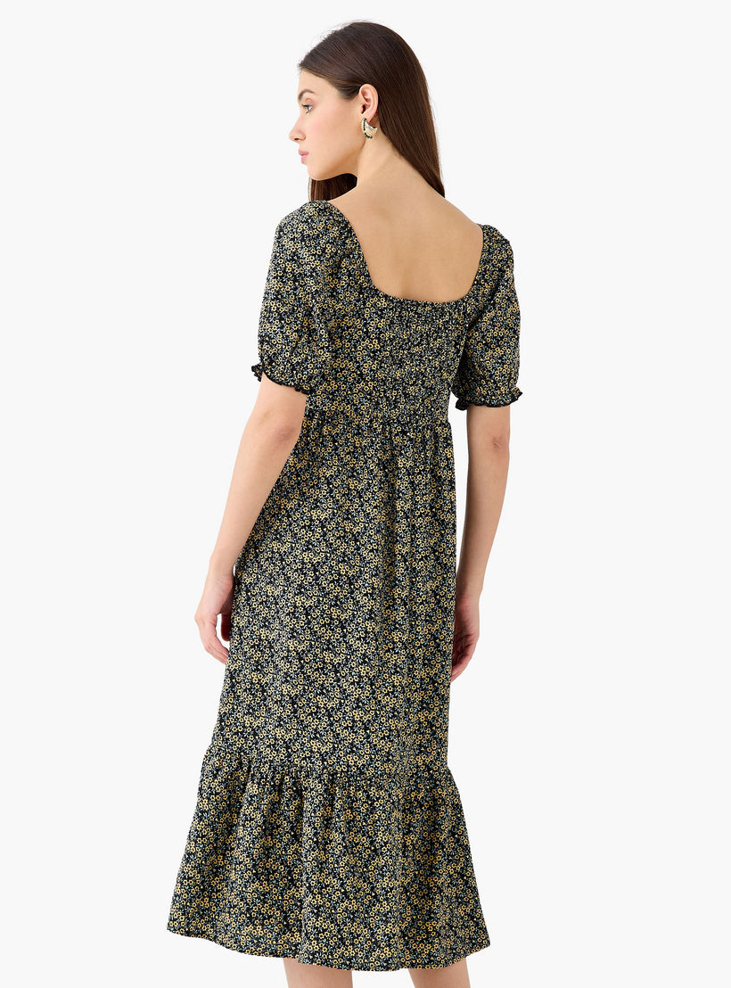 Floral Print Midi Dress with Square Neck-women-clothing-dresses-image-4