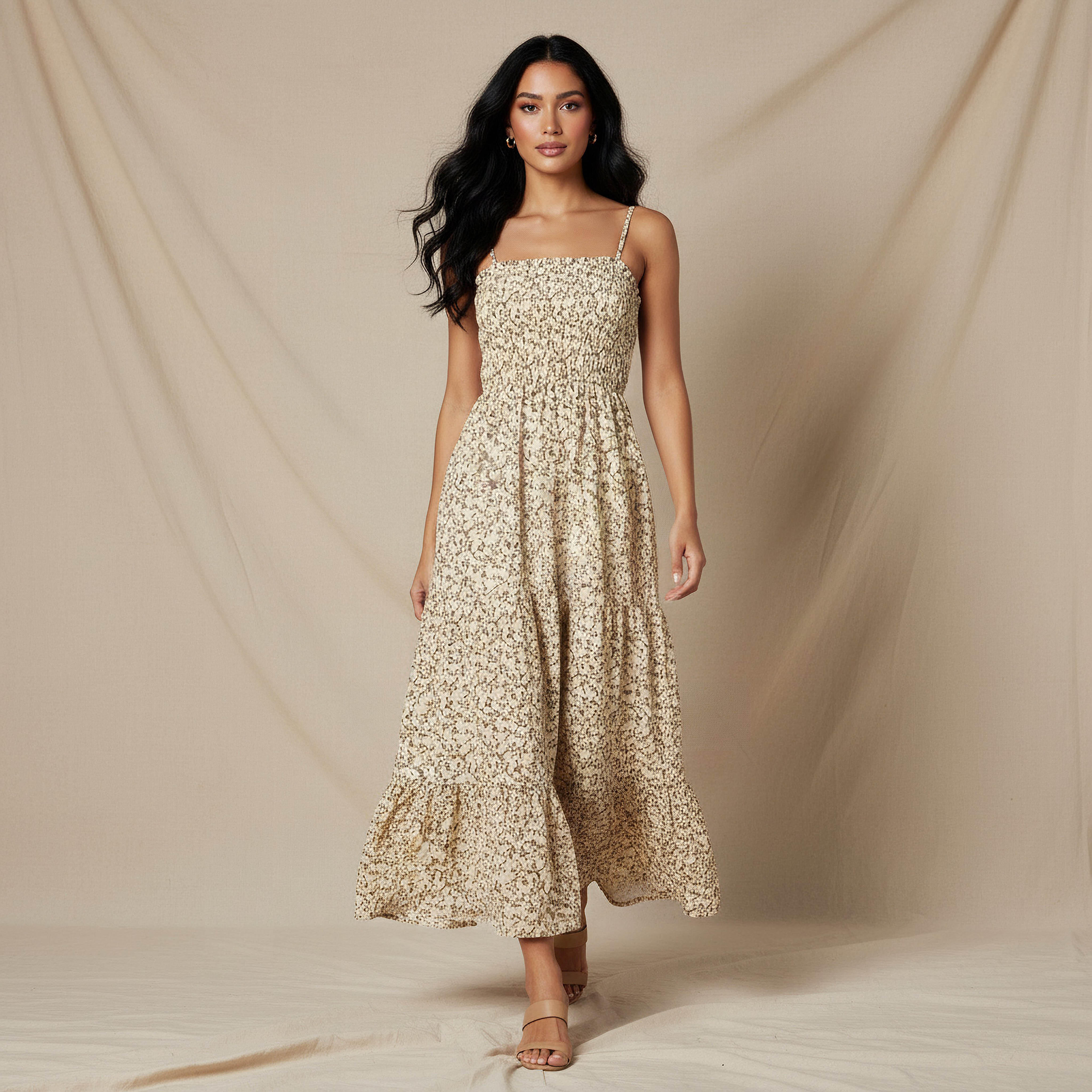 Floral Print Tiered Women Dress with Smocked Detail-women-clothing-dresses-image-1