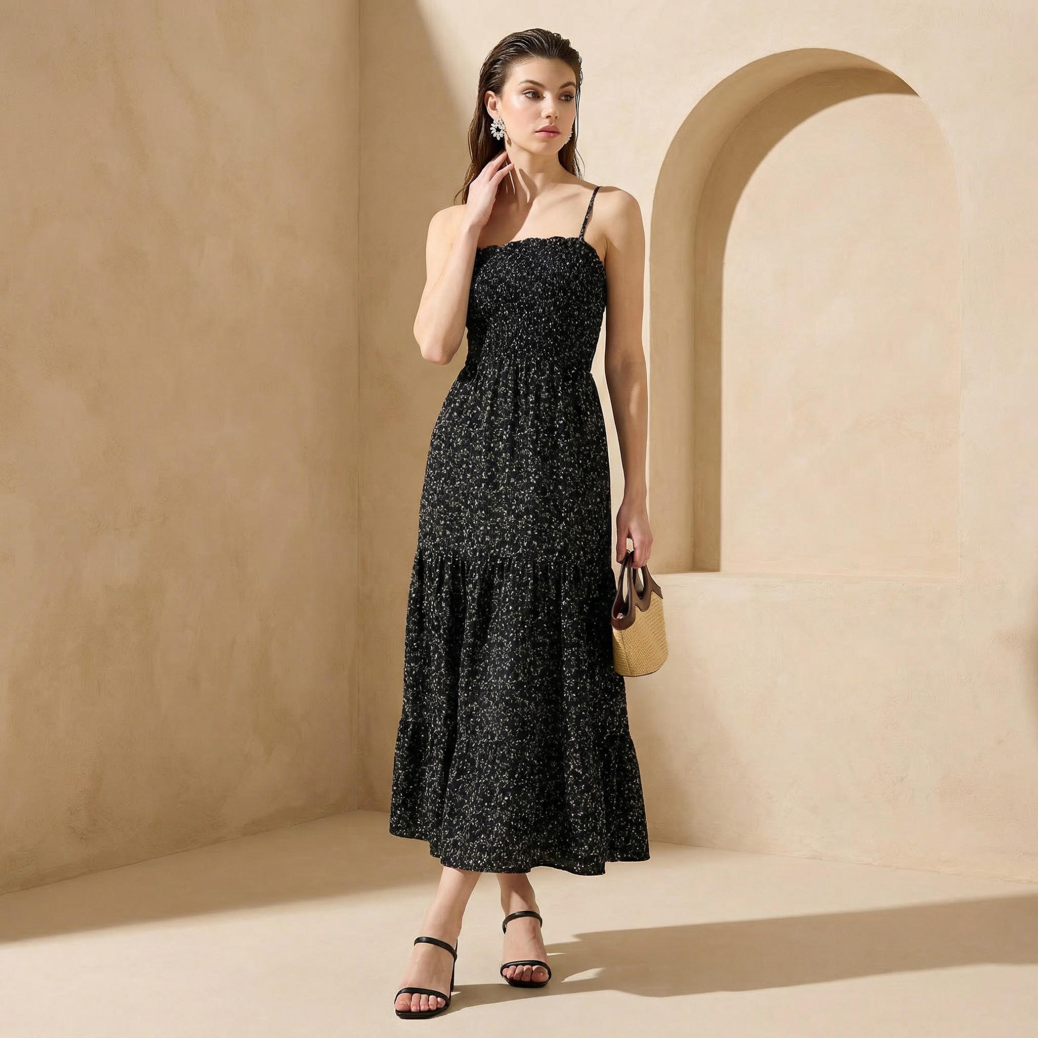 Floral Print Tiered Women Dress with Smocked Detail-women-clothing-dresses-image-1