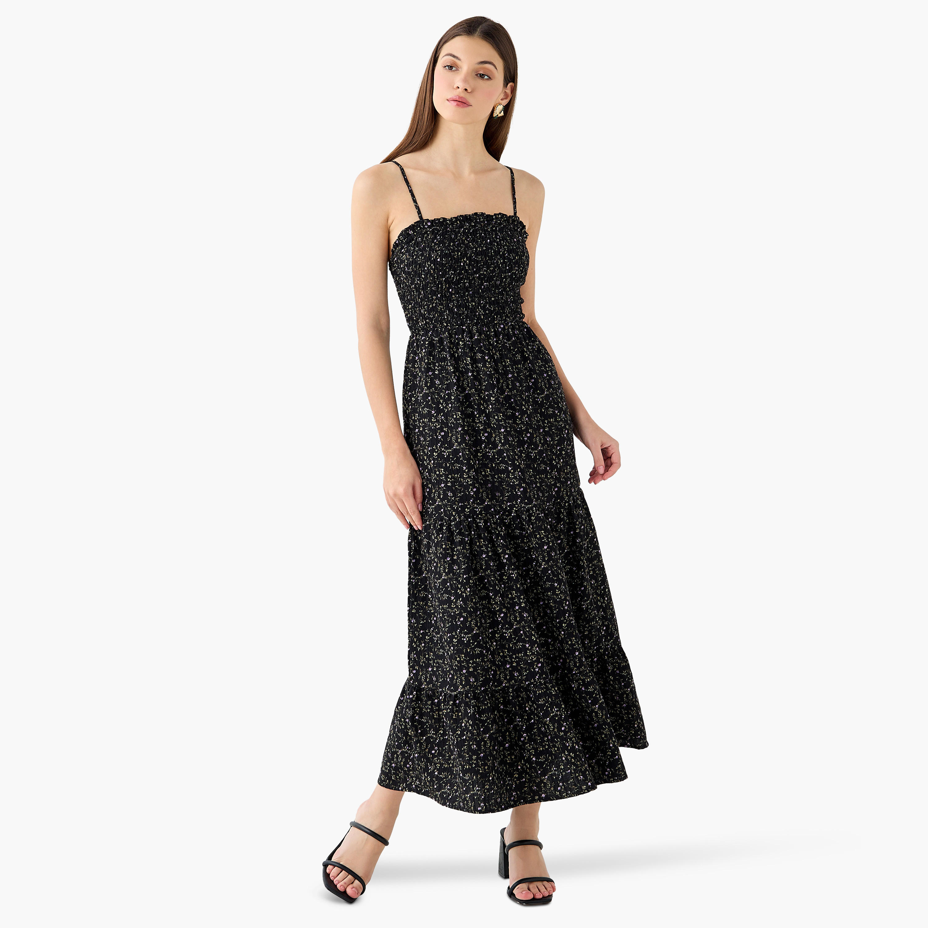 Floral Print Tiered Women Dress with Smocked Detail-women-clothing-dresses-image-2