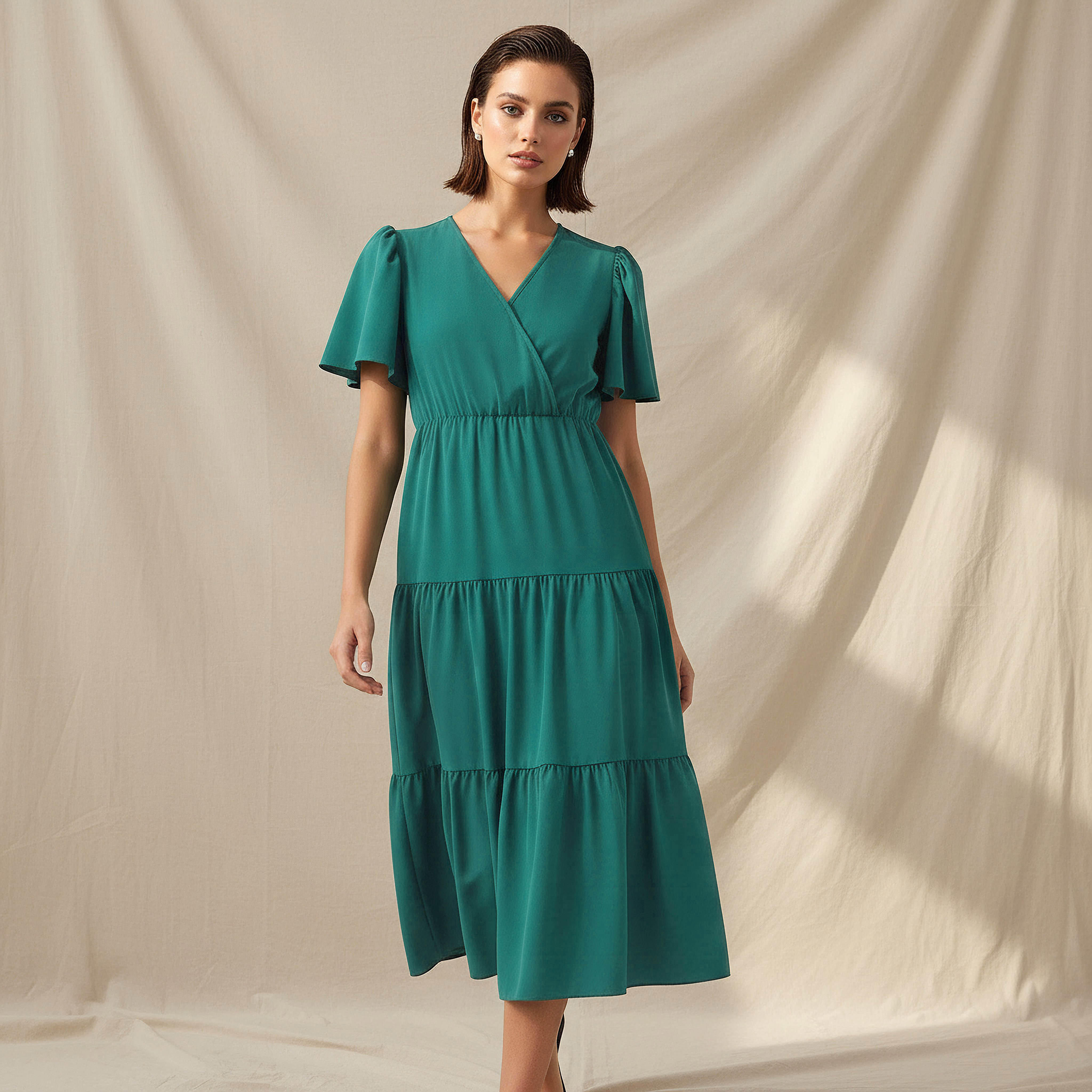 Tiered Midi Wrap Dress with V-neck-PROMO_SP_AE_2FOR169_110625-image-1