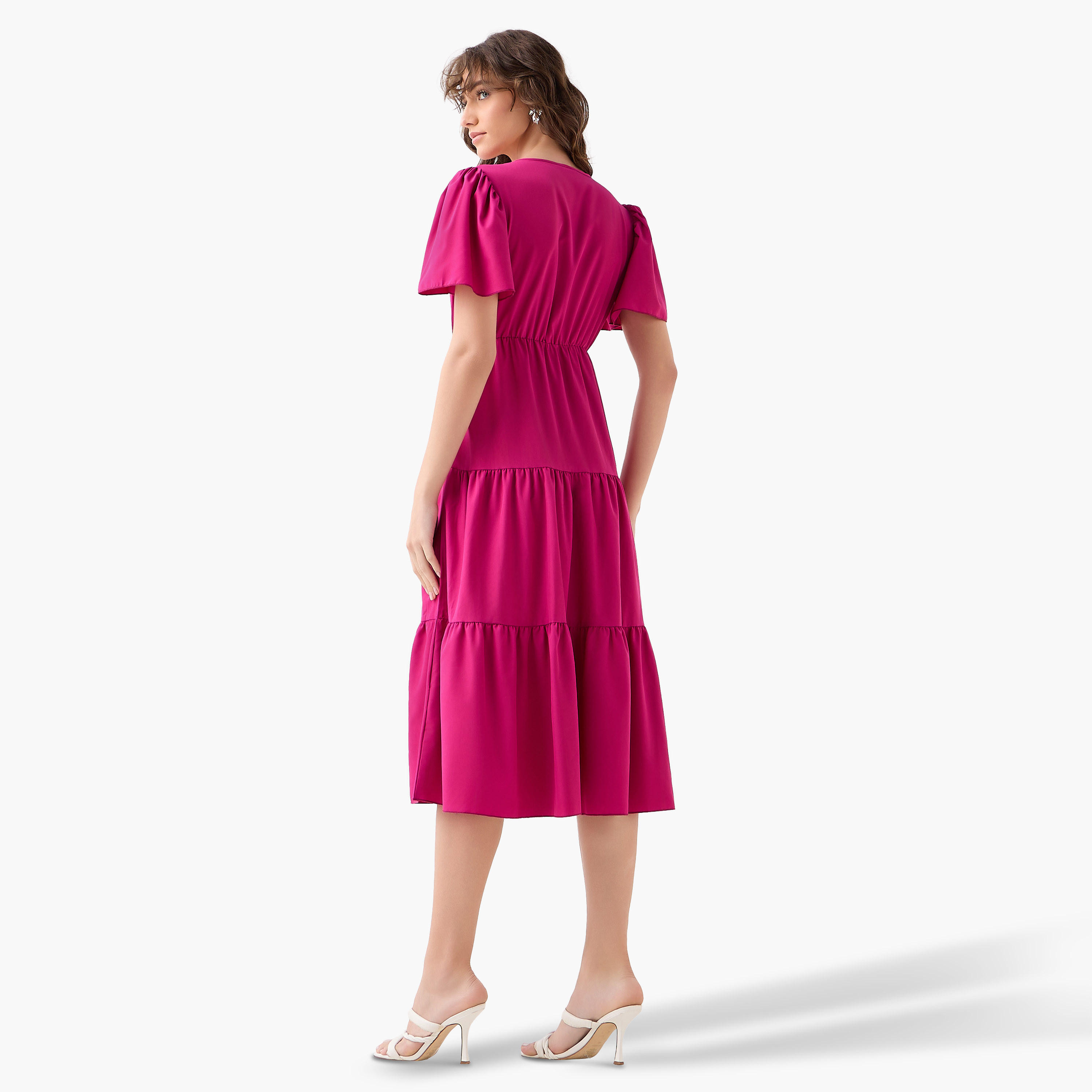 فستان ميدي لف بطبقات وبياقة V-women-clothing-dresses-image-4