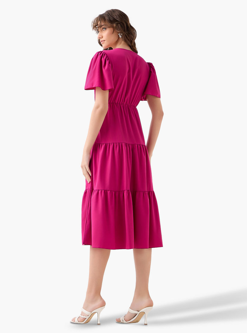 فستان ميدي لف بطبقات وبياقة V-women-clothing-dresses-image-4